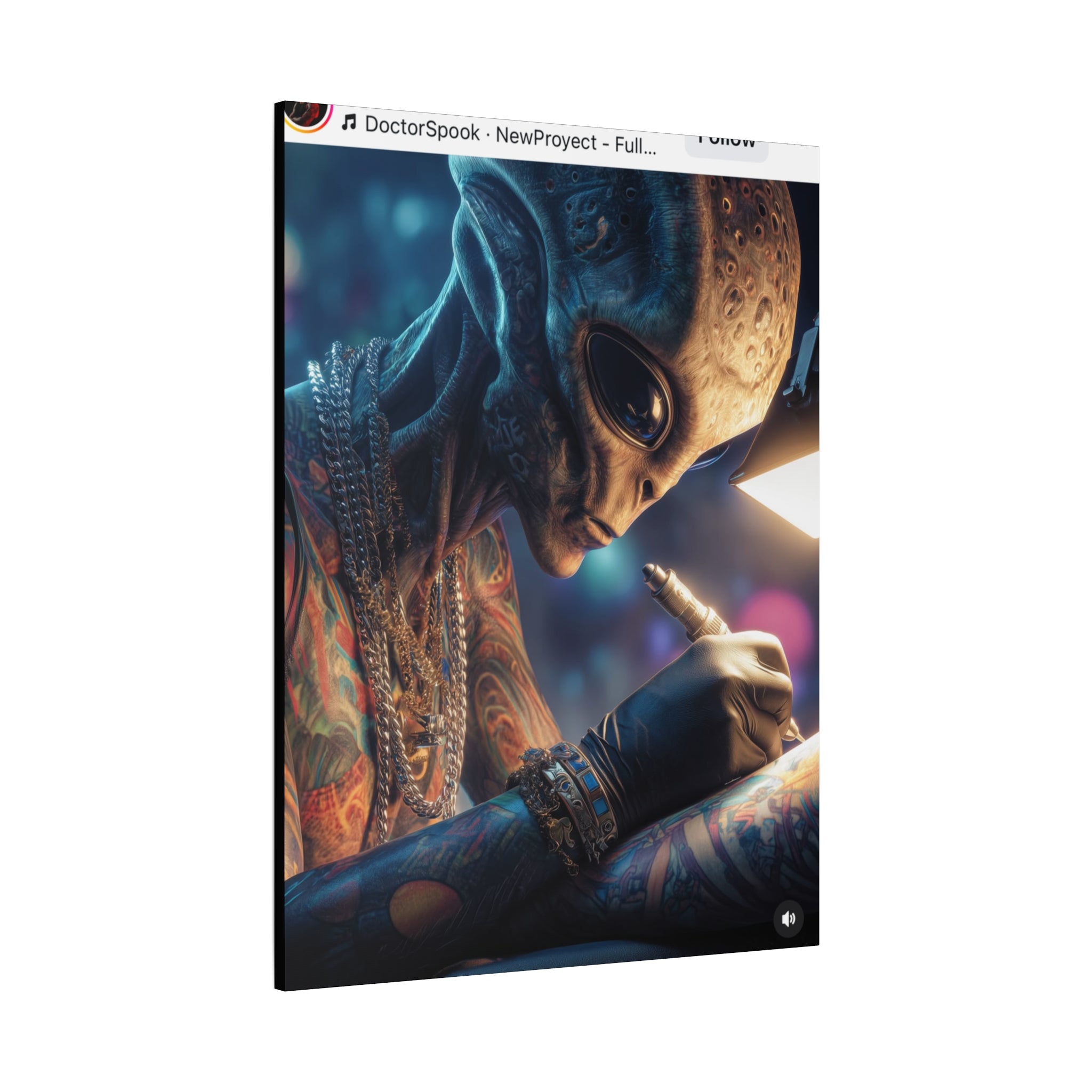 Alien Tattoo Artist Canvas Print — Matte Stretched Wall Art