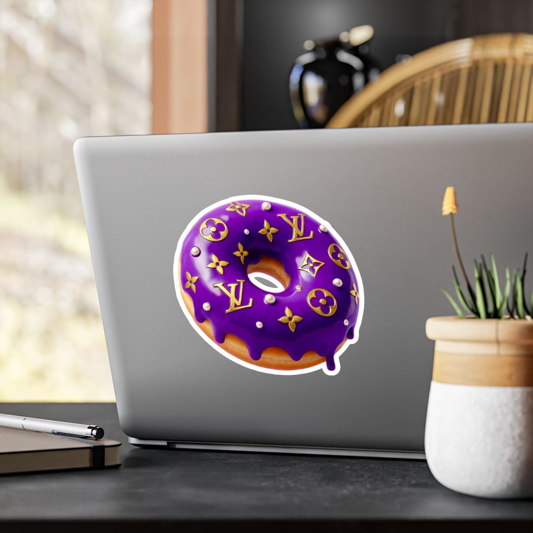 Luxury Logo Donut Vinyl Sticker – Purple Drip Kiss-Cut Decal