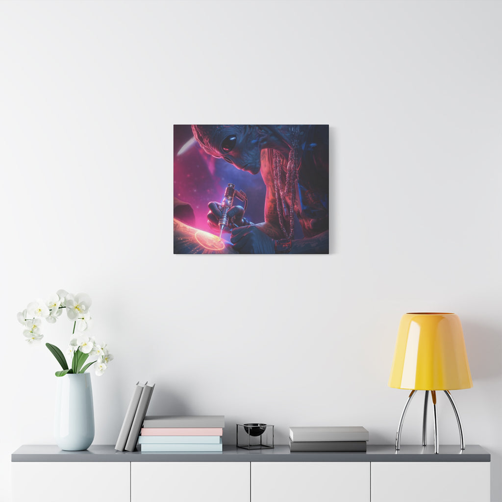 Alien Artist Canvas Print — Neon Sci‑Fi Wall Art
