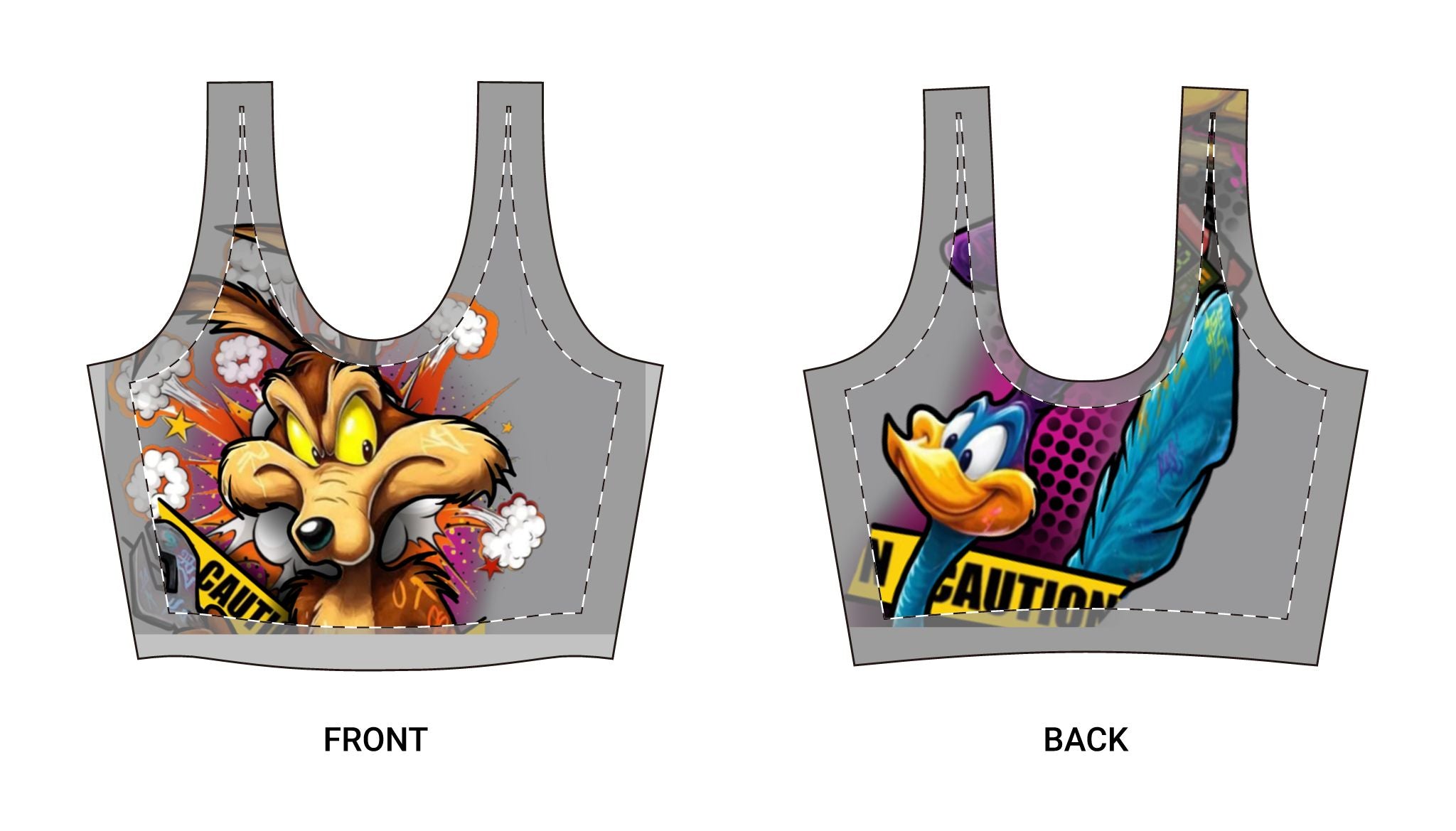 ROAD RUNNER AND COYOTE GRAY Sports Bra — Bold Cartoon Animal Activewear