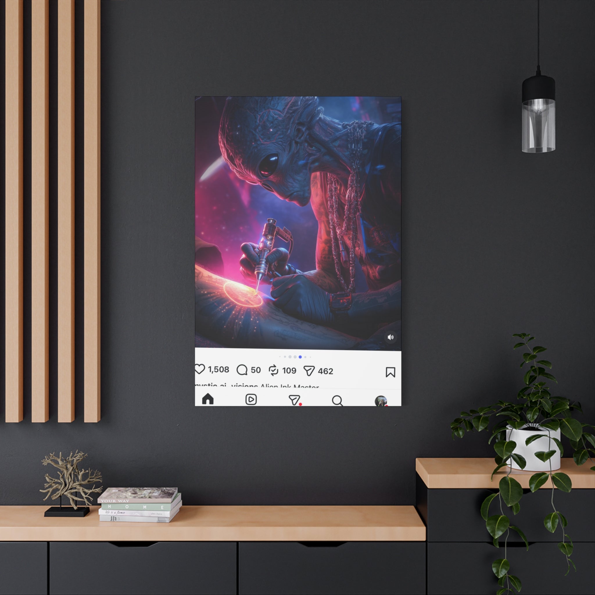 Alien Artist Canvas Print — Neon Sci‑Fi Wall Art