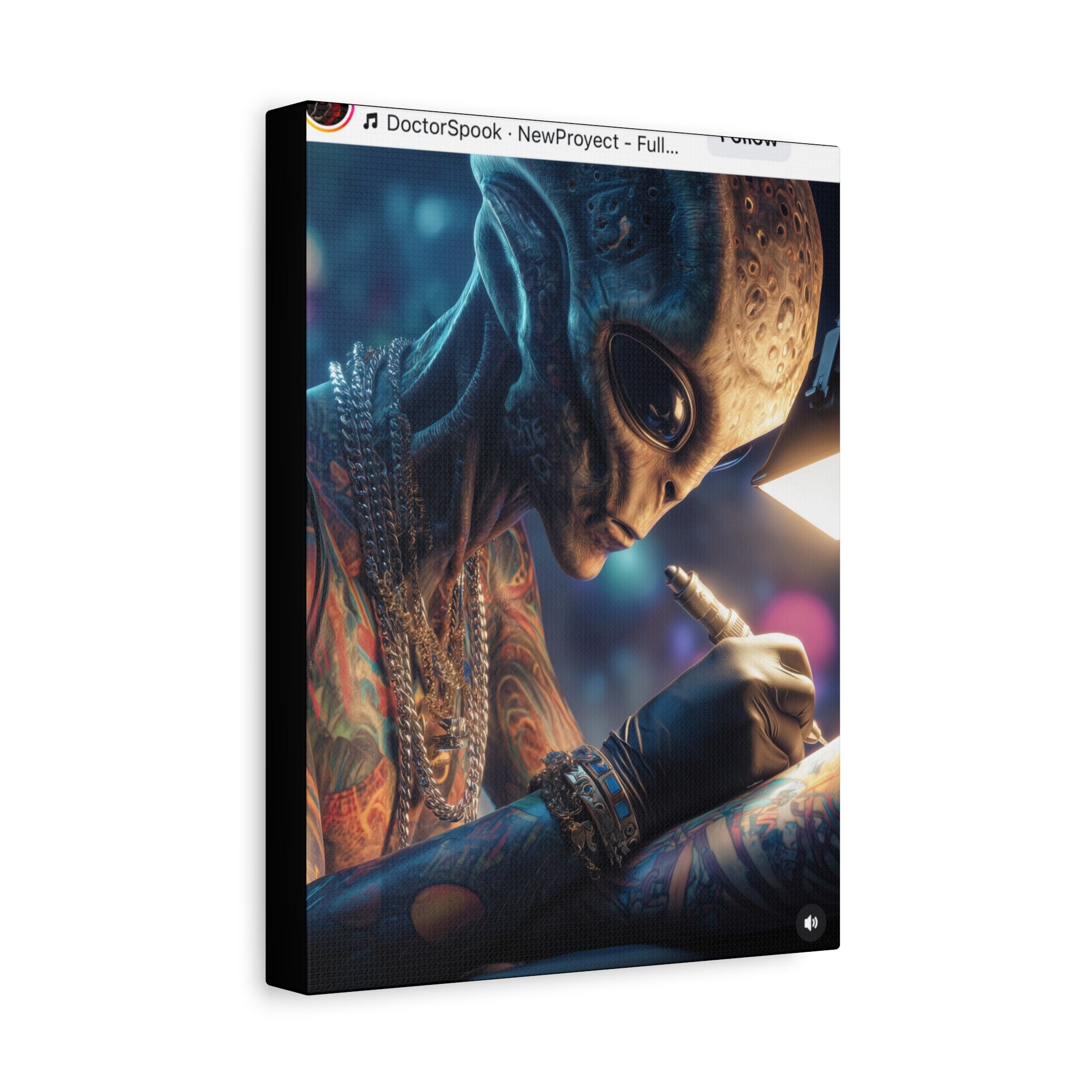 Alien Tattoo Artist Canvas Print — Matte Stretched Wall Art