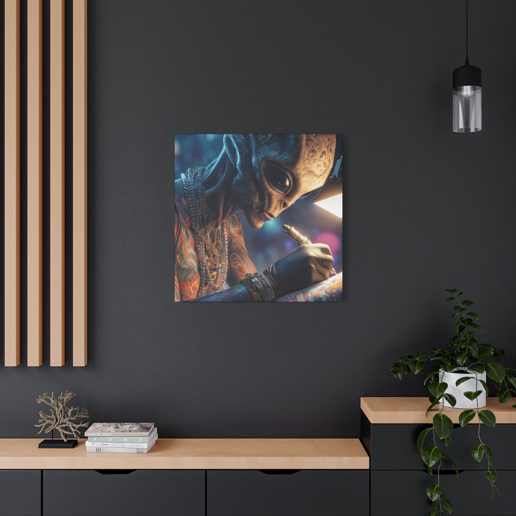 Alien Tattoo Artist Canvas Print — Matte Stretched Wall Art