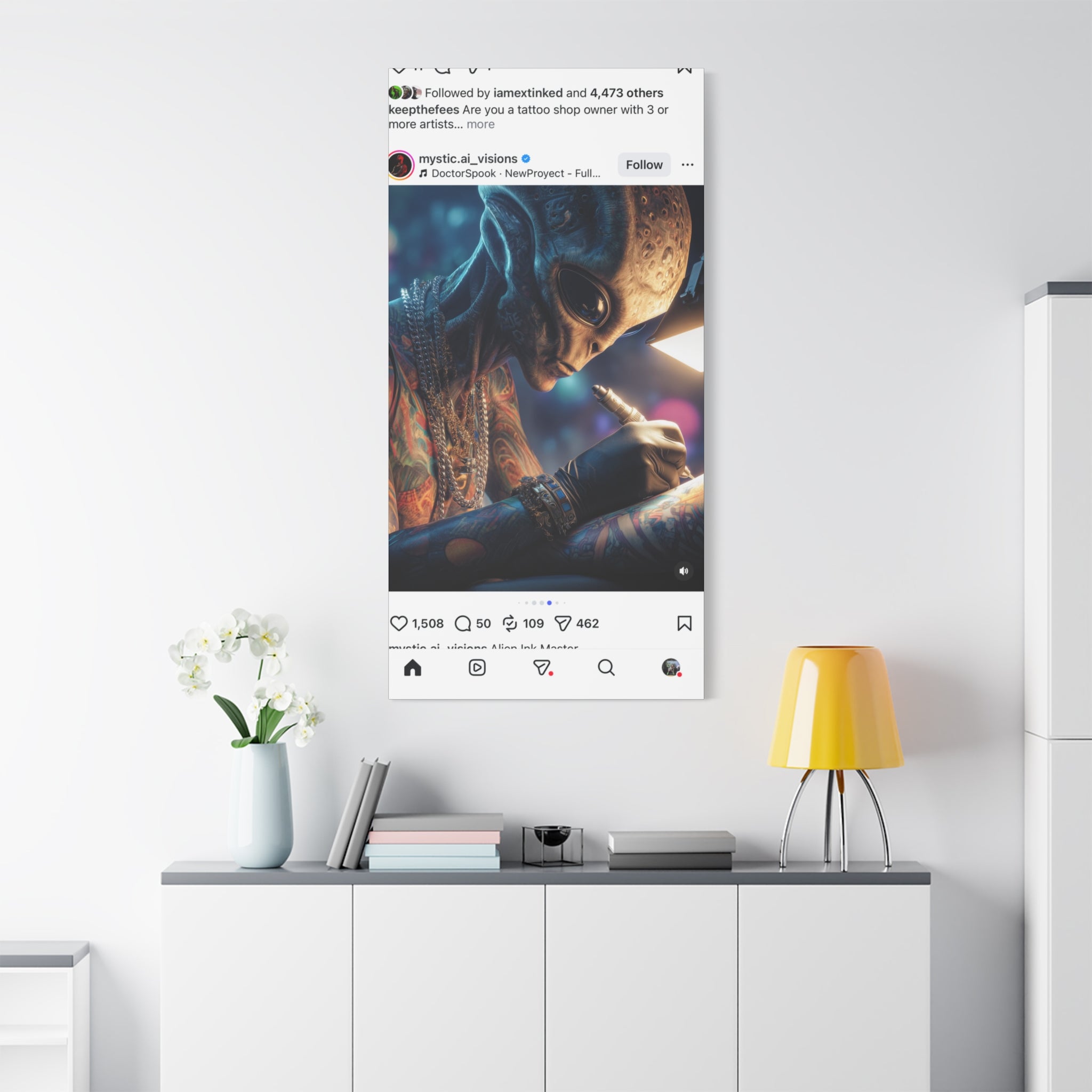 Alien Tattoo Artist Canvas Print — Matte Stretched Wall Art