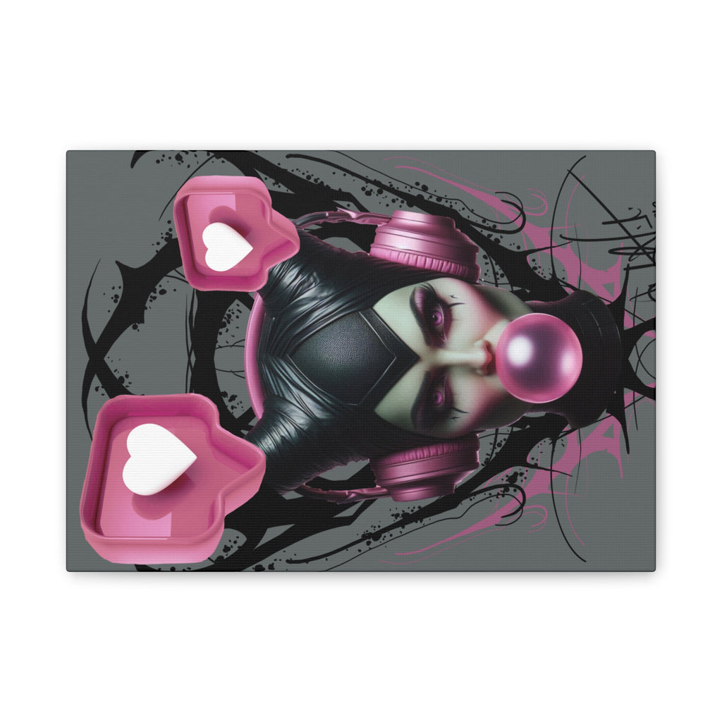 Gothic Pop Art Canvas Print — Pink Headphones & Bubblegum Femme