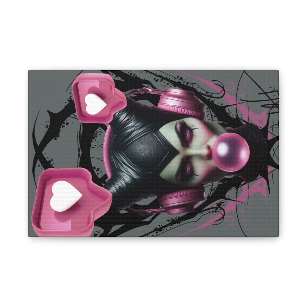 Gothic Pop Art Canvas Print — Pink Headphones & Bubblegum Femme
