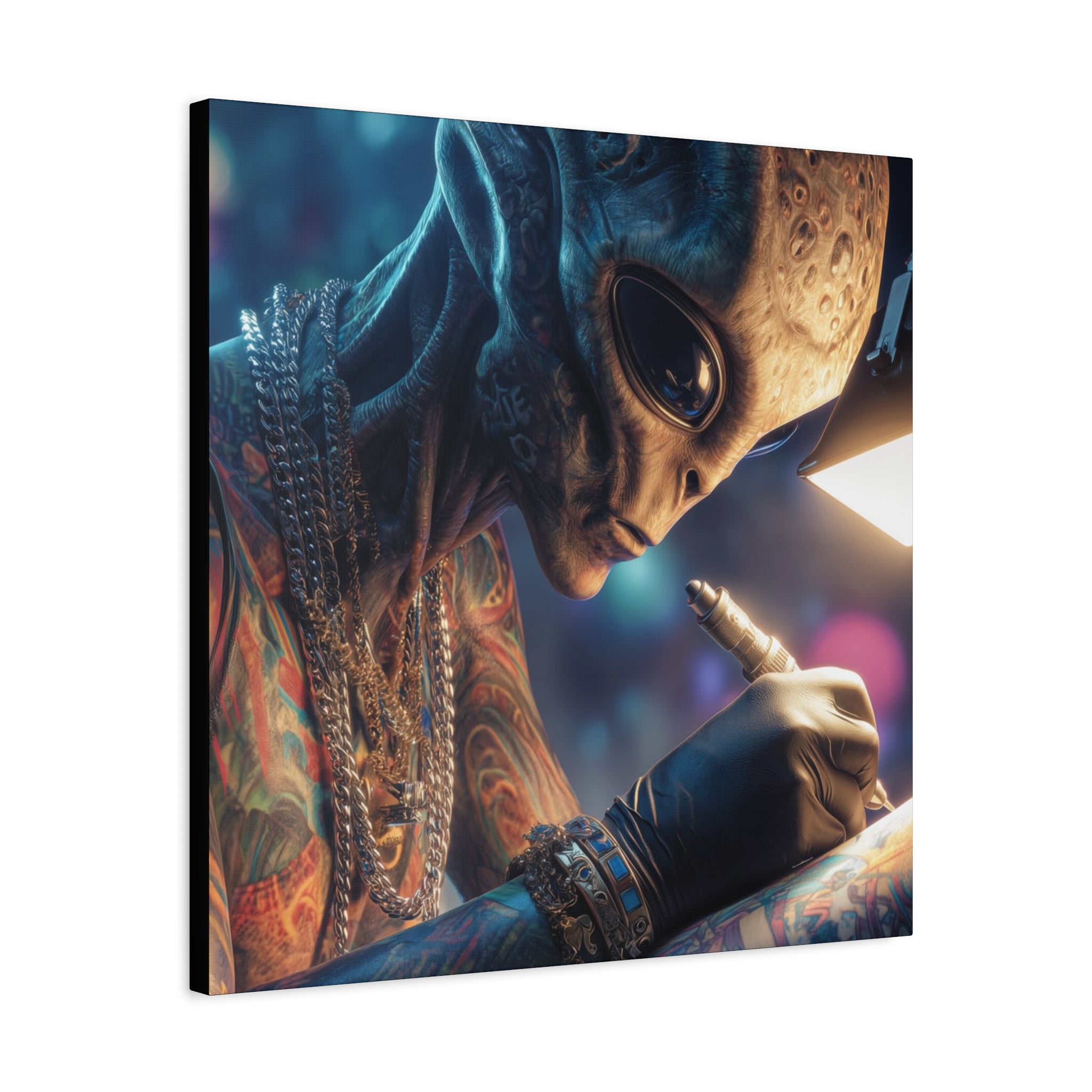 Alien Tattoo Artist Canvas Print — Matte Stretched Wall Art