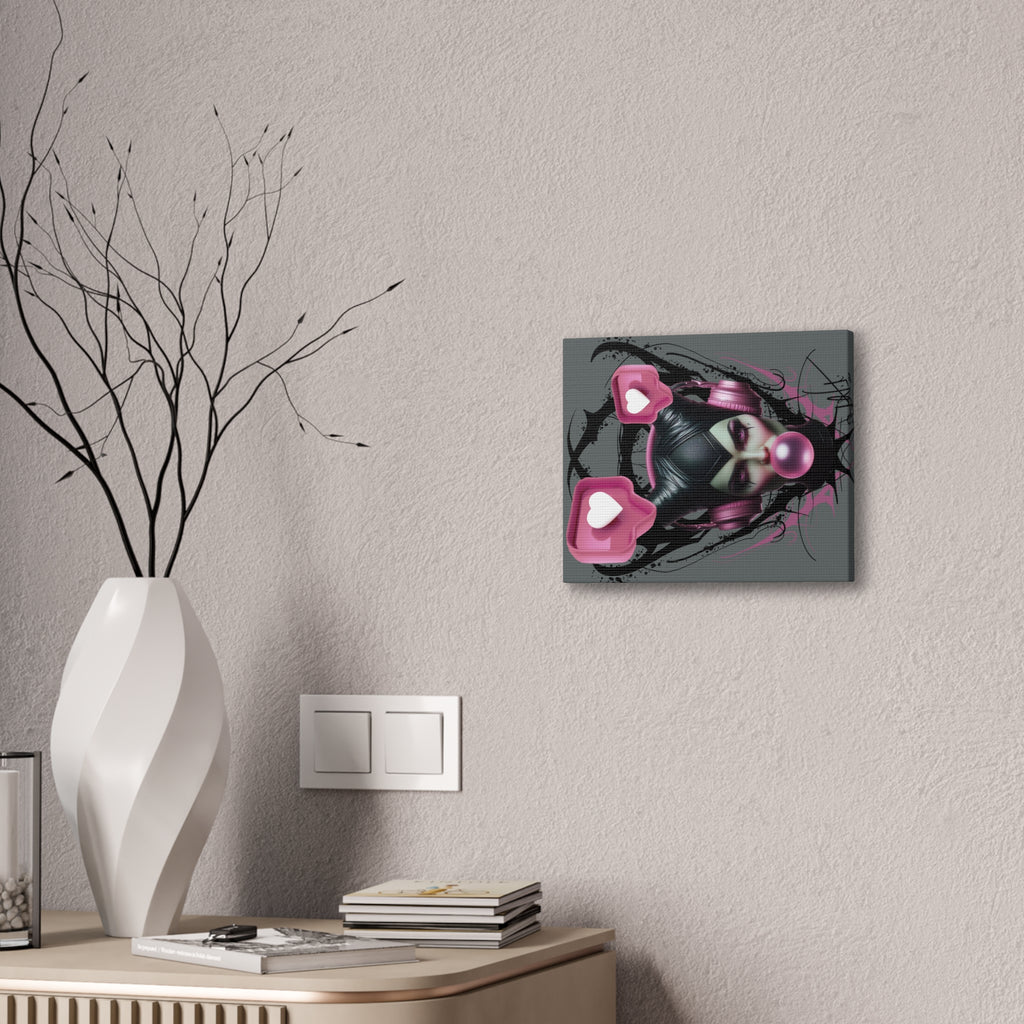 Gothic Pop Art Canvas Print — Pink Headphones & Bubblegum Femme