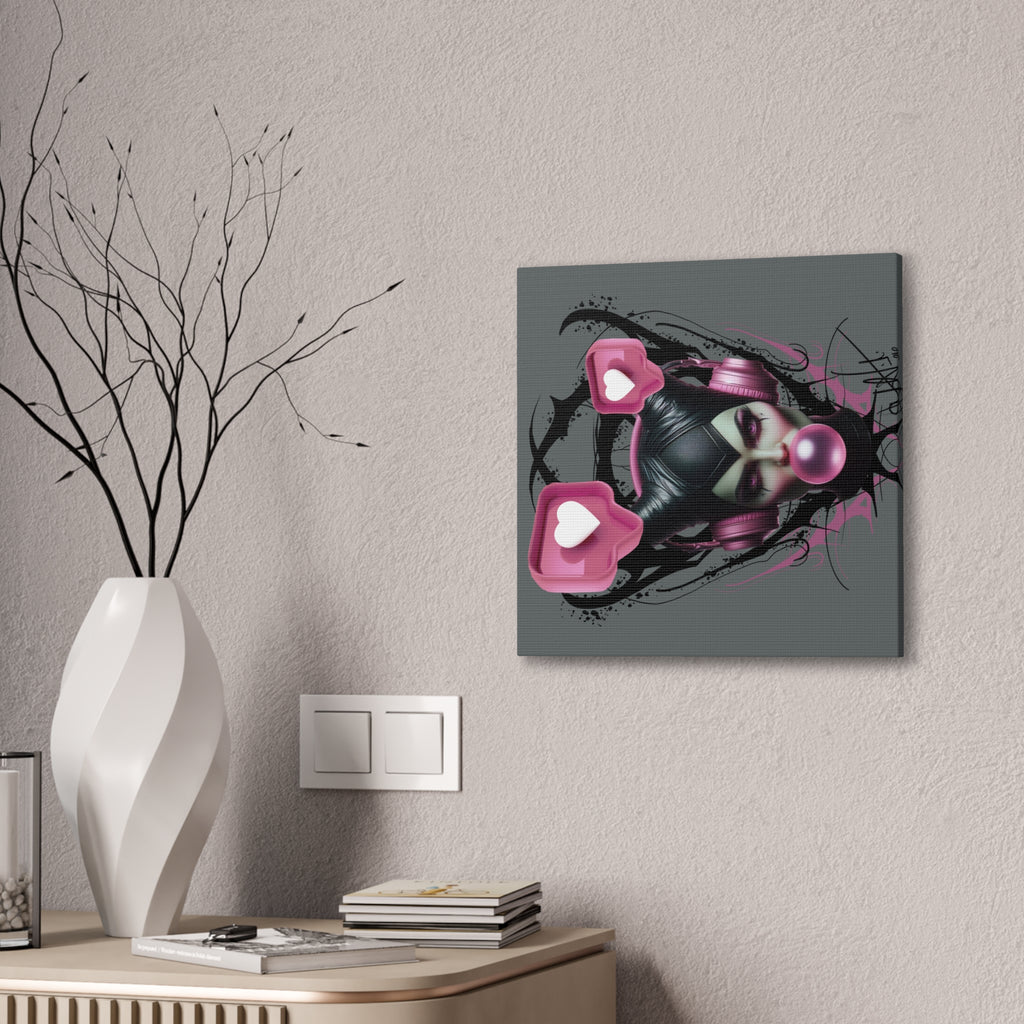 Gothic Pop Art Canvas Print — Pink Headphones & Bubblegum Femme