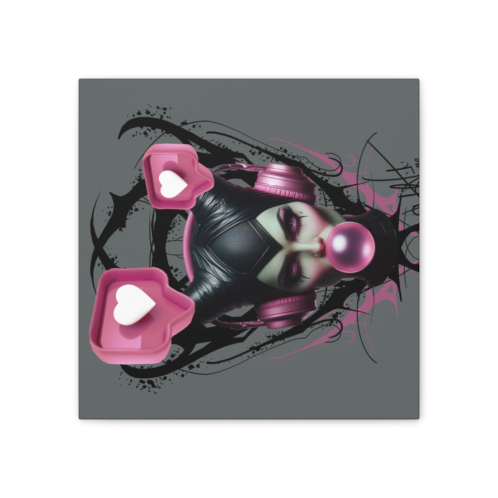 Gothic Pop Art Canvas Print — Pink Headphones & Bubblegum Femme