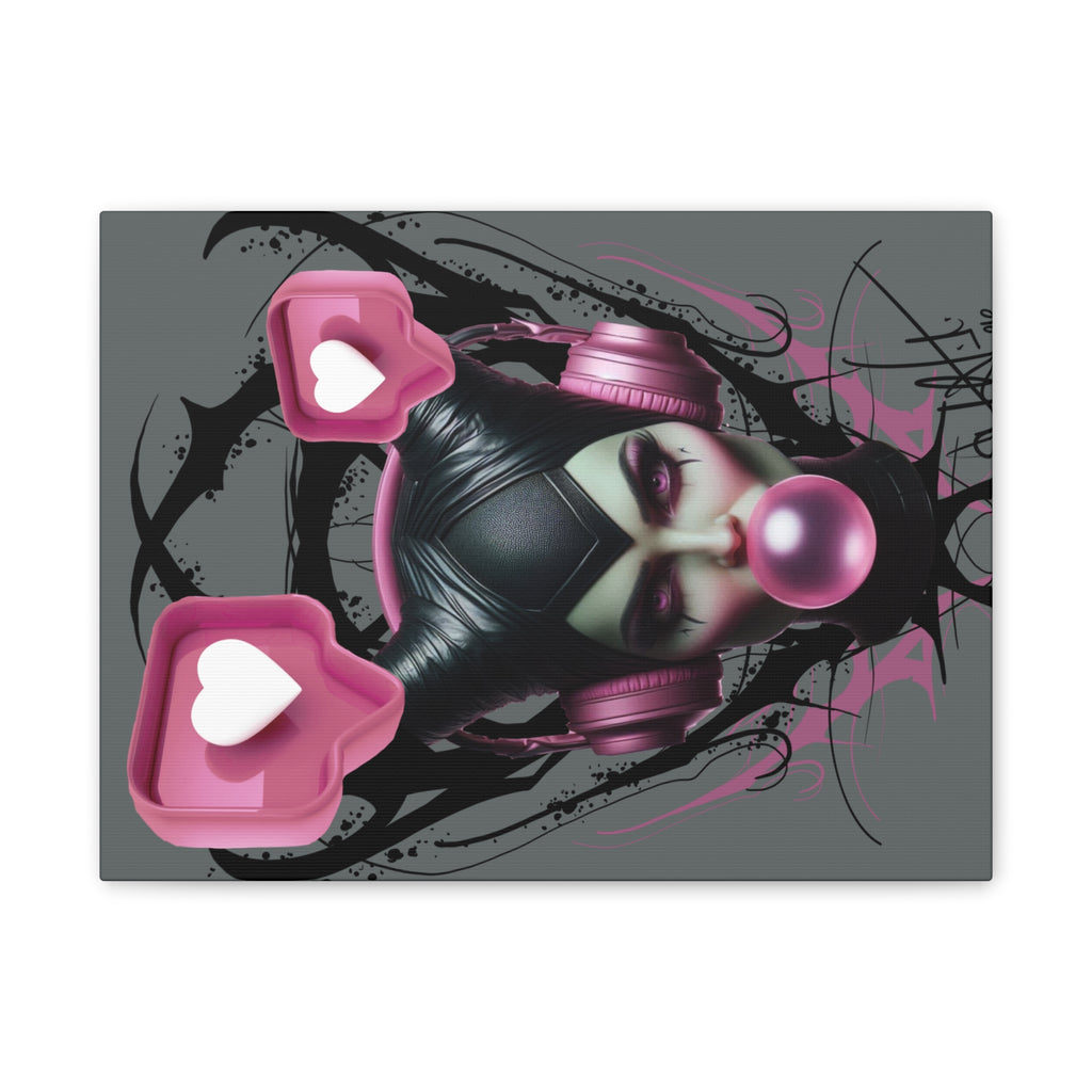 Gothic Pop Art Canvas Print — Pink Headphones & Bubblegum Femme