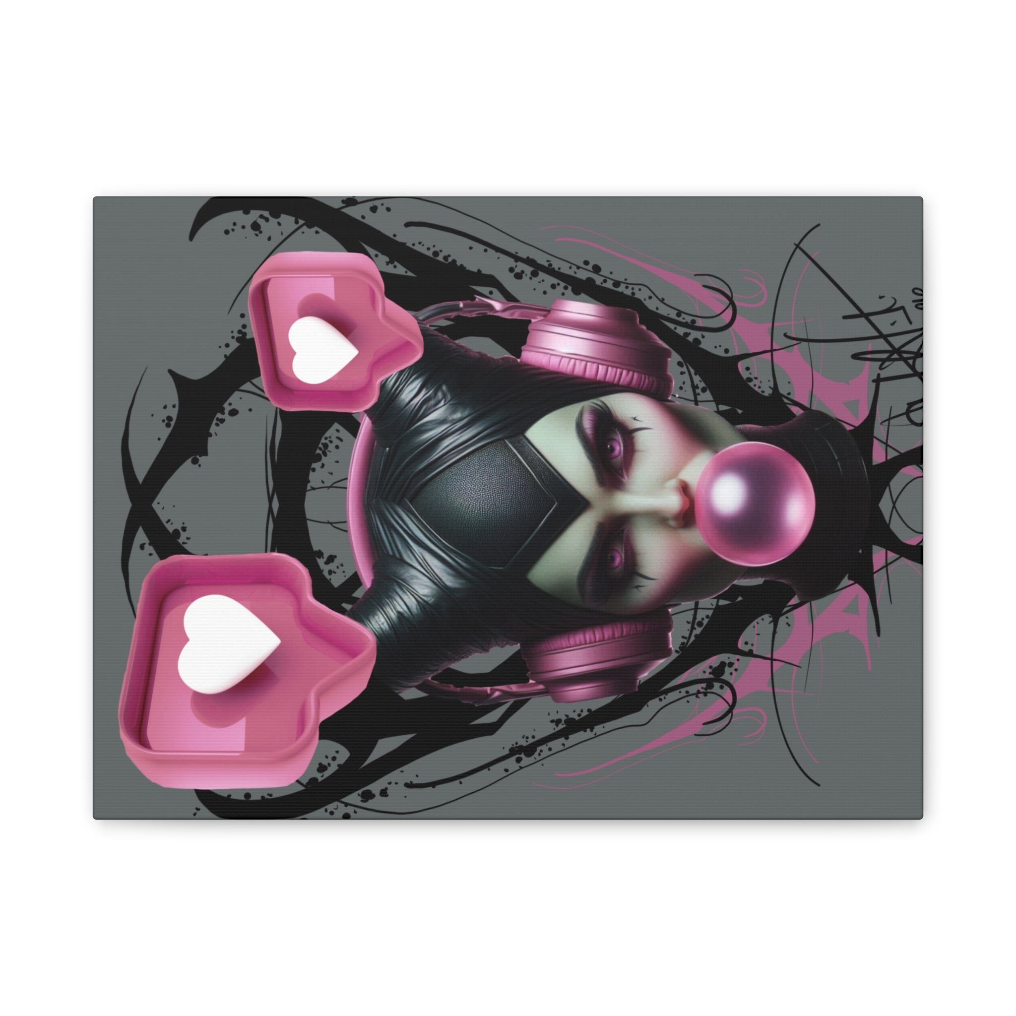 Gothic Pop Art Canvas Print — Pink Headphones & Bubblegum Femme
