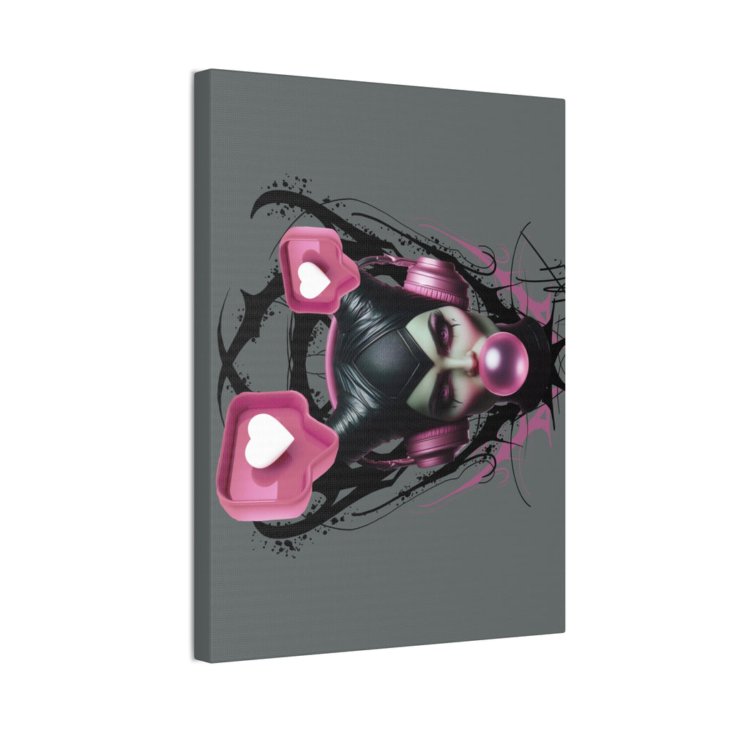 Gothic Pop Art Canvas Print — Pink Headphones & Bubblegum Femme