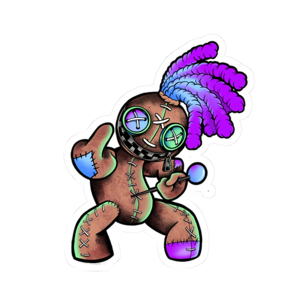 Voodoo Doll Sticker — Colorful Tribal Patch Kiss-Cut Laptop Decal