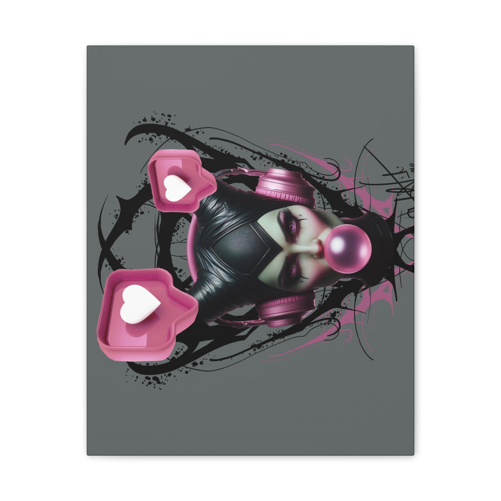 Gothic Pop Art Canvas Print — Pink Headphones & Bubblegum Femme