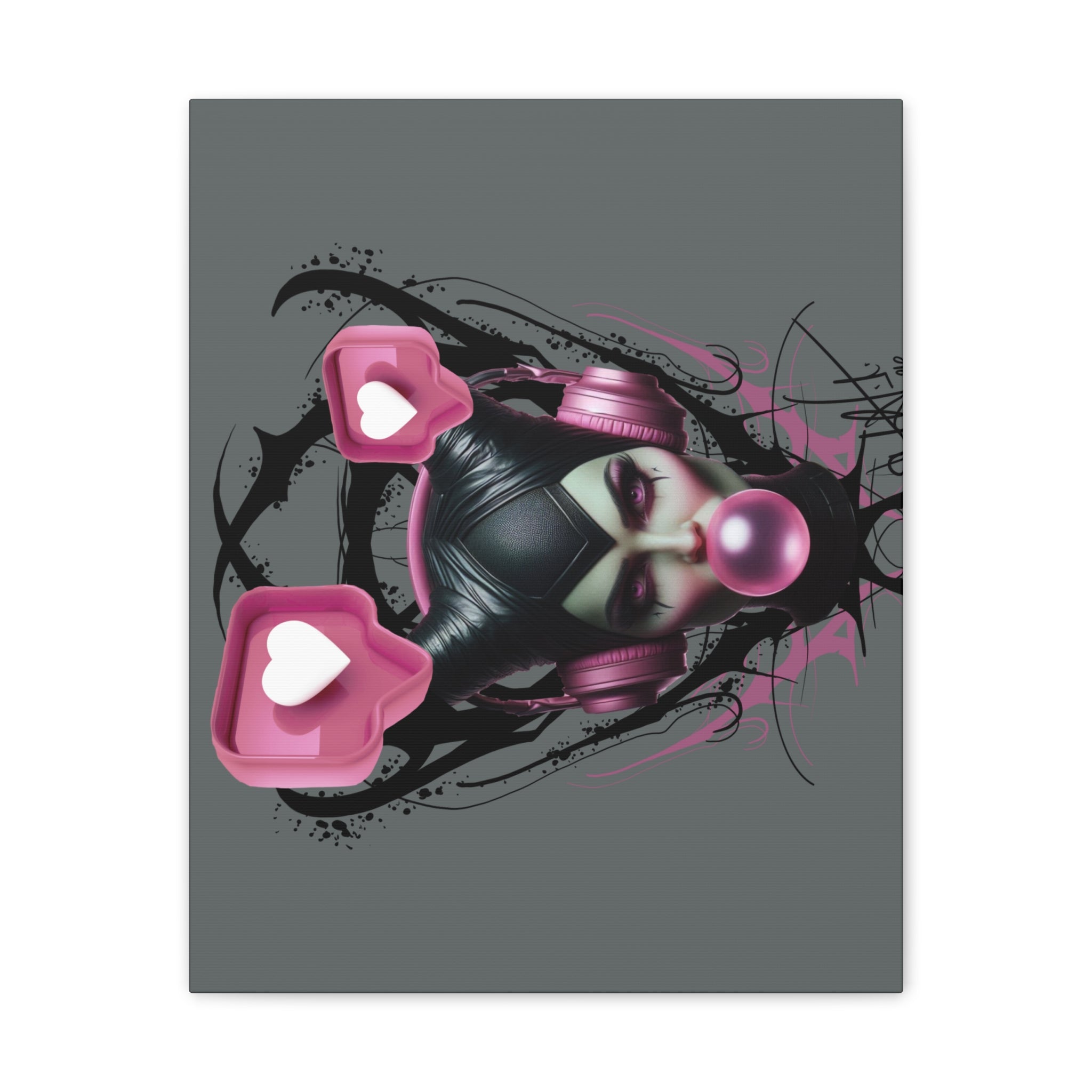 Gothic Pop Art Canvas Print — Pink Headphones & Bubblegum Femme