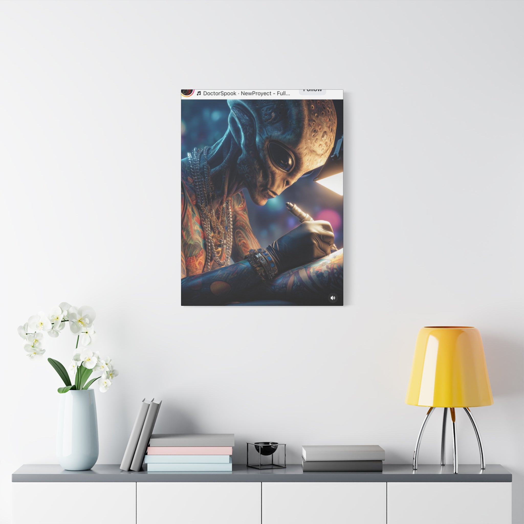 Alien Tattoo Artist Canvas Print — Matte Stretched Wall Art