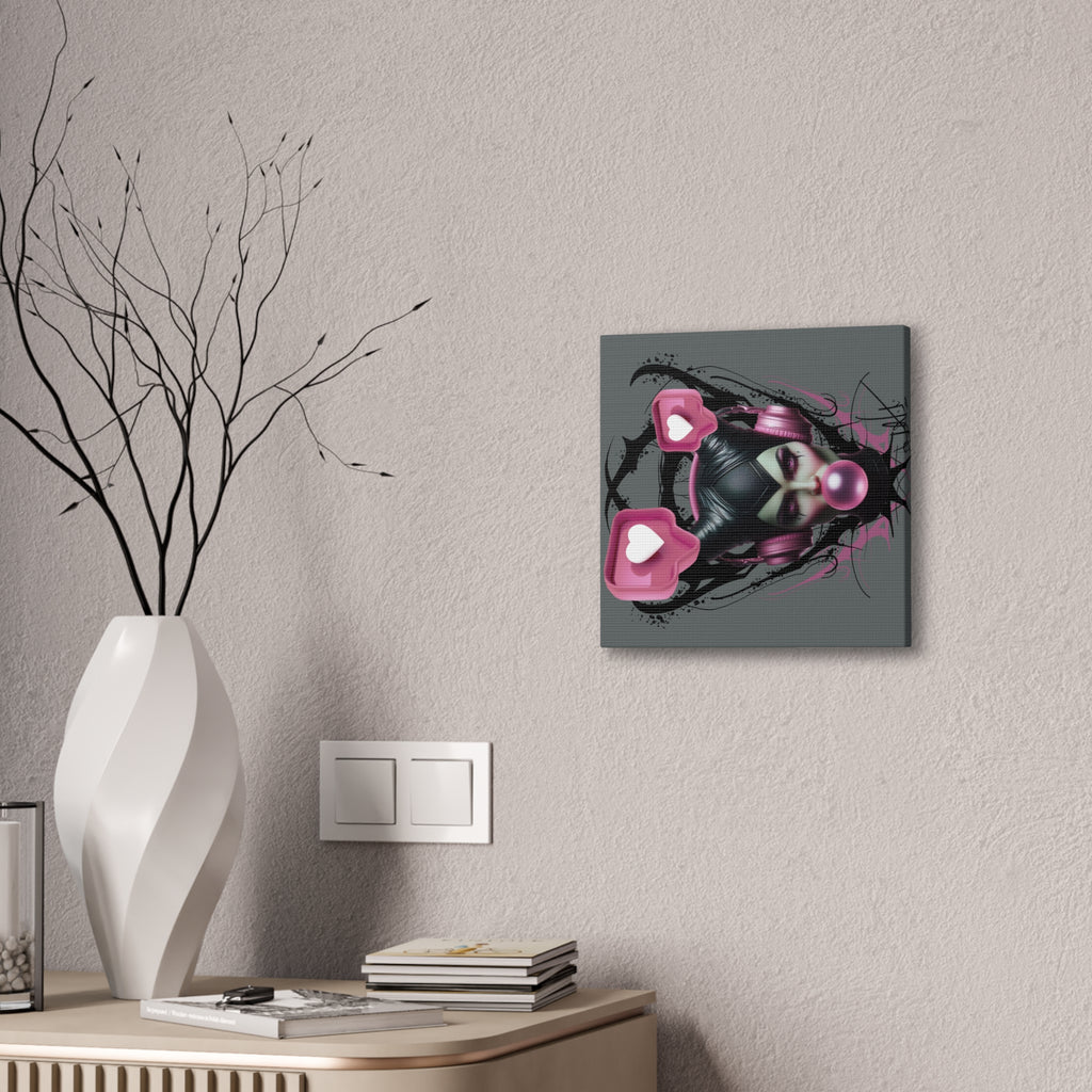 Gothic Pop Art Canvas Print — Pink Headphones & Bubblegum Femme