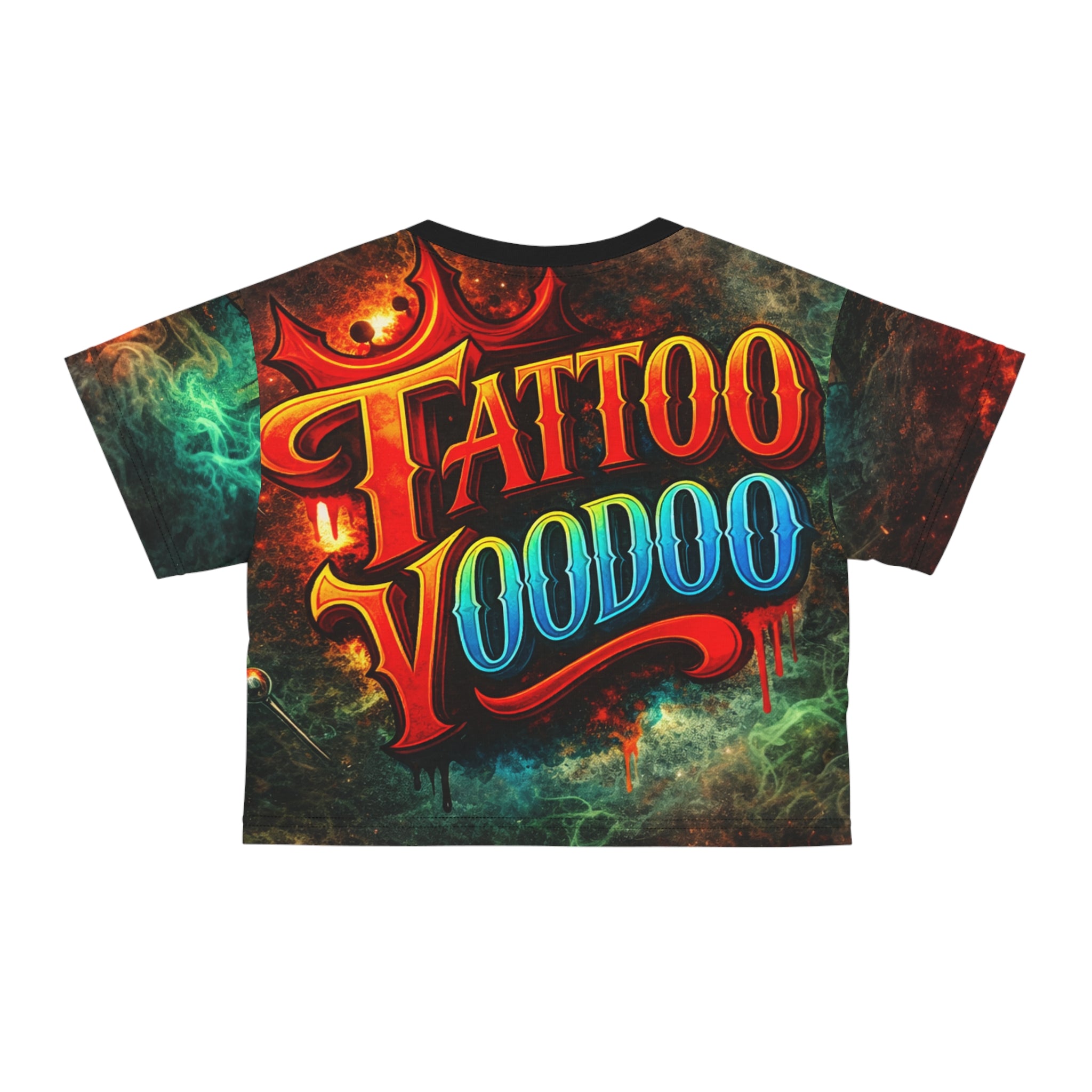Voodoo tie-dye Crop Tee — Neon Voodoo Doll Graphic Crop Top