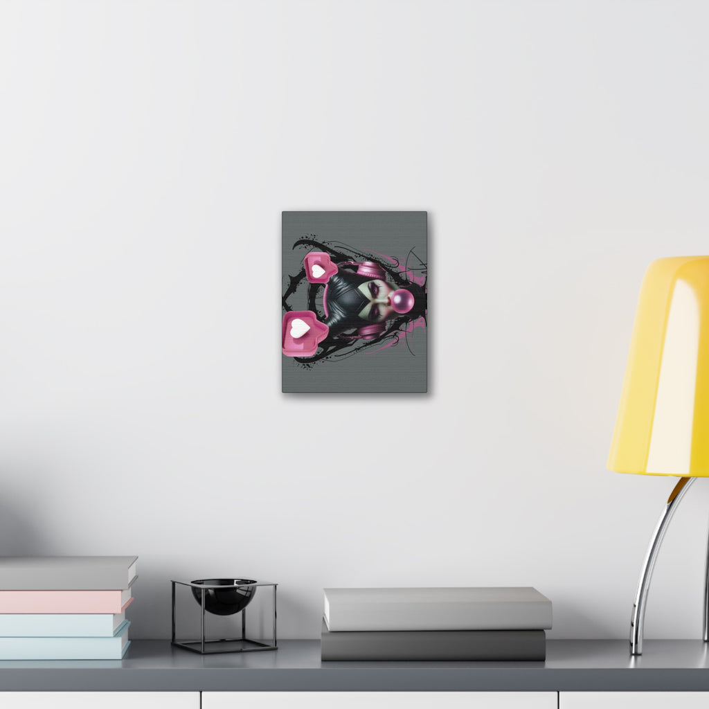 Gothic Pop Art Canvas Print — Pink Headphones & Bubblegum Femme