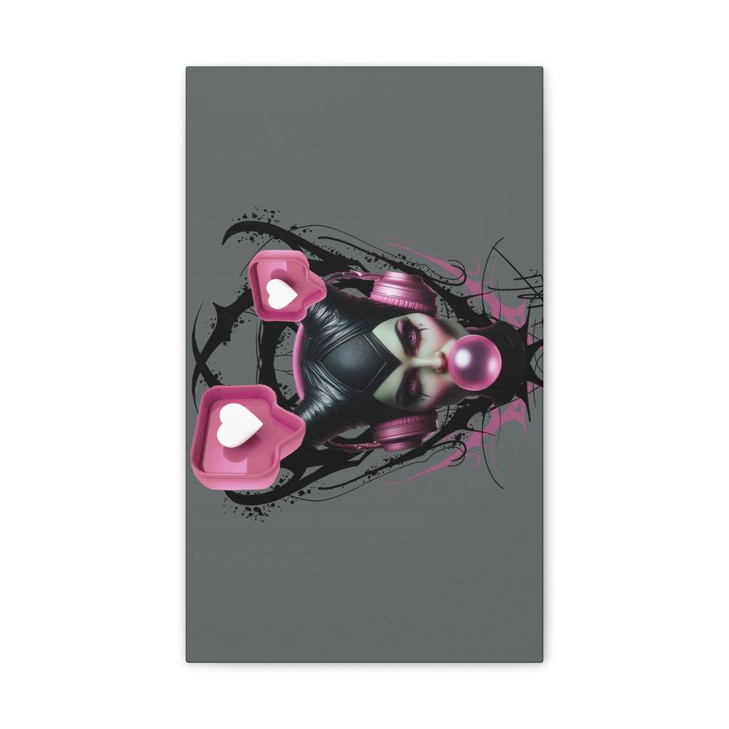 Gothic Pop Art Canvas Print — Pink Headphones & Bubblegum Femme