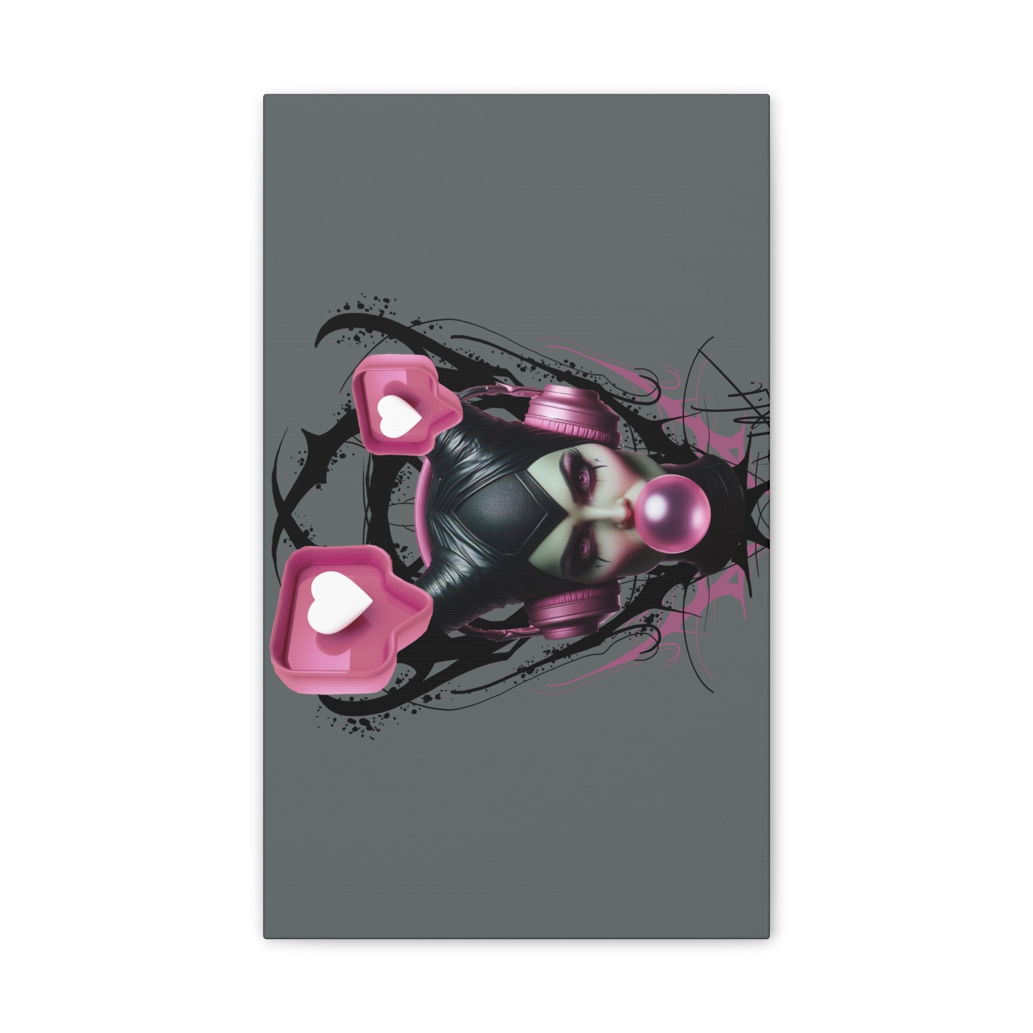 Gothic Pop Art Canvas Print — Pink Headphones & Bubblegum Femme