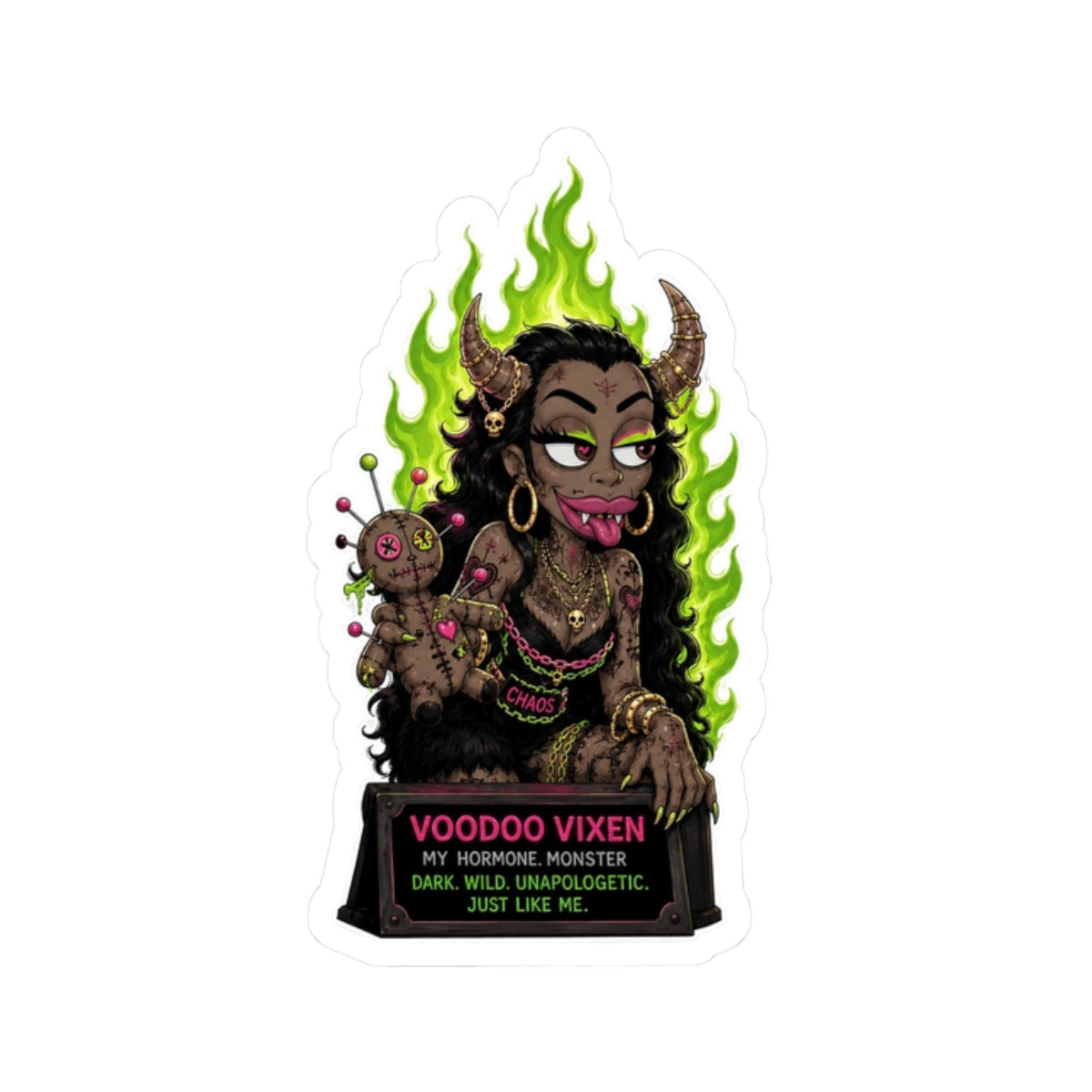 Voodoo Vixen Kiss-Cut Sticker — Dark Witchy Gothic Vibes ("My Hormone Monster")