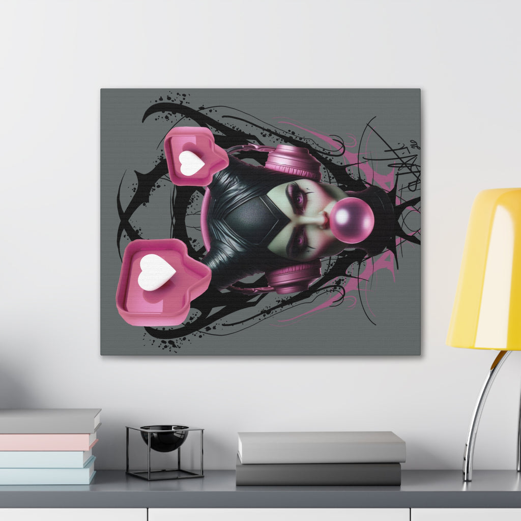 Gothic Pop Art Canvas Print — Pink Headphones & Bubblegum Femme