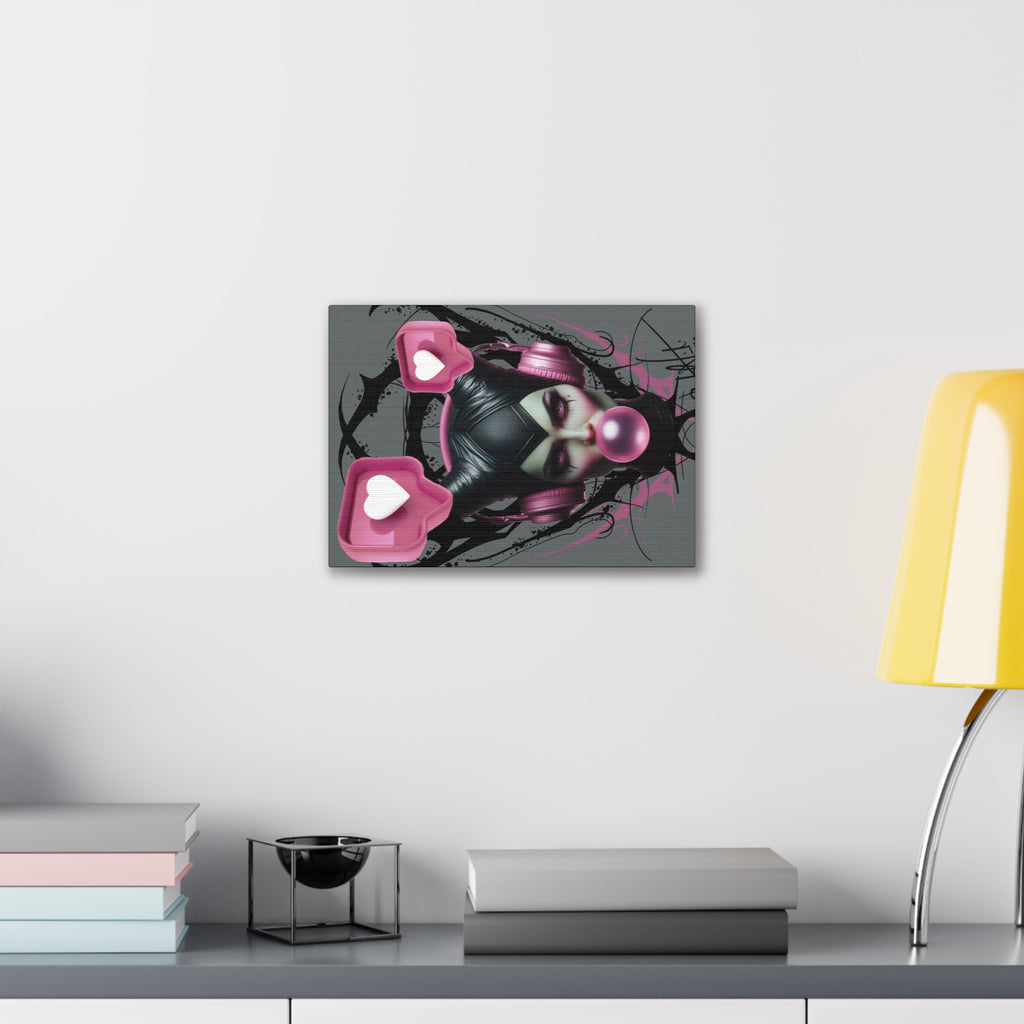 Gothic Pop Art Canvas Print — Pink Headphones & Bubblegum Femme