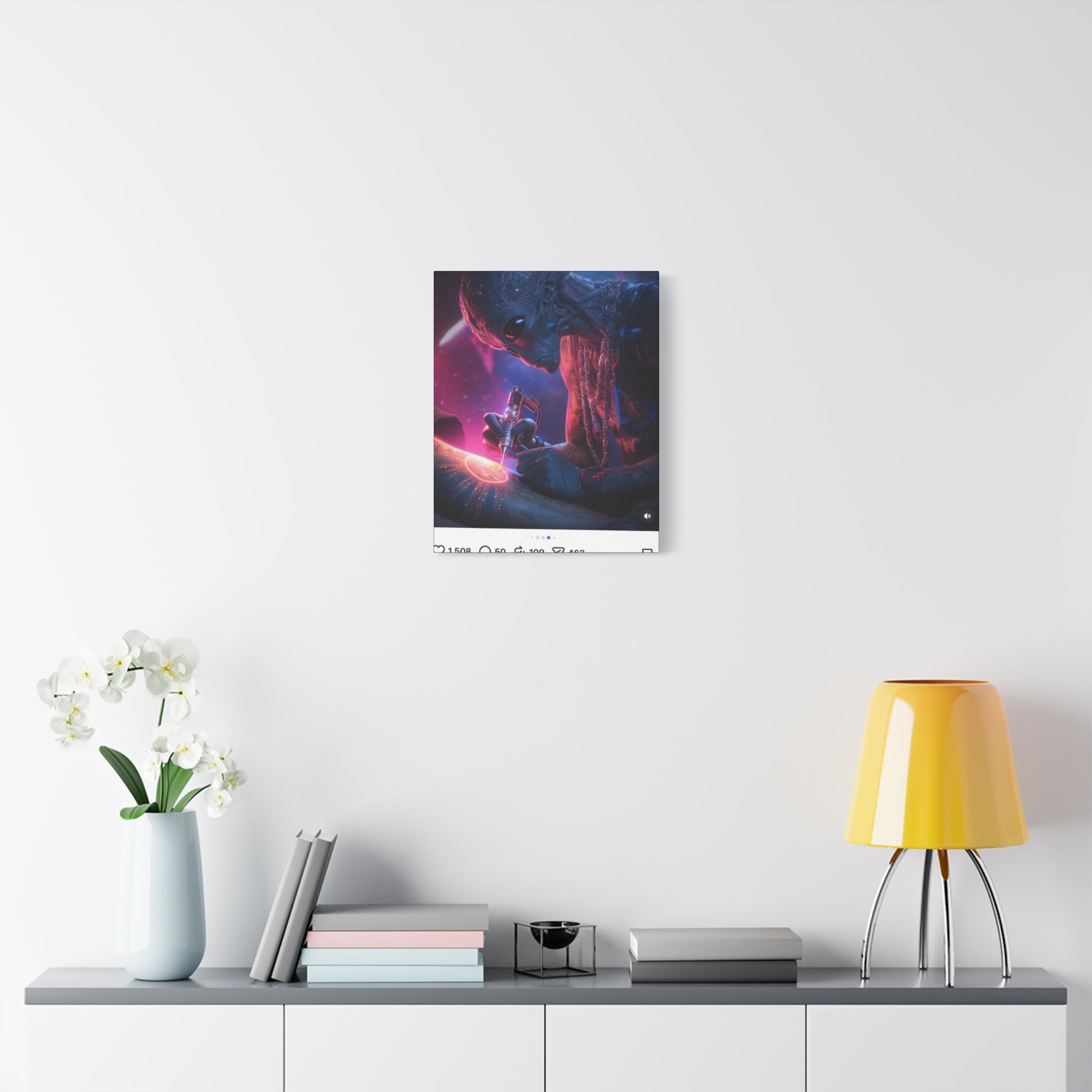 Alien Artist Canvas Print — Neon Sci‑Fi Wall Art