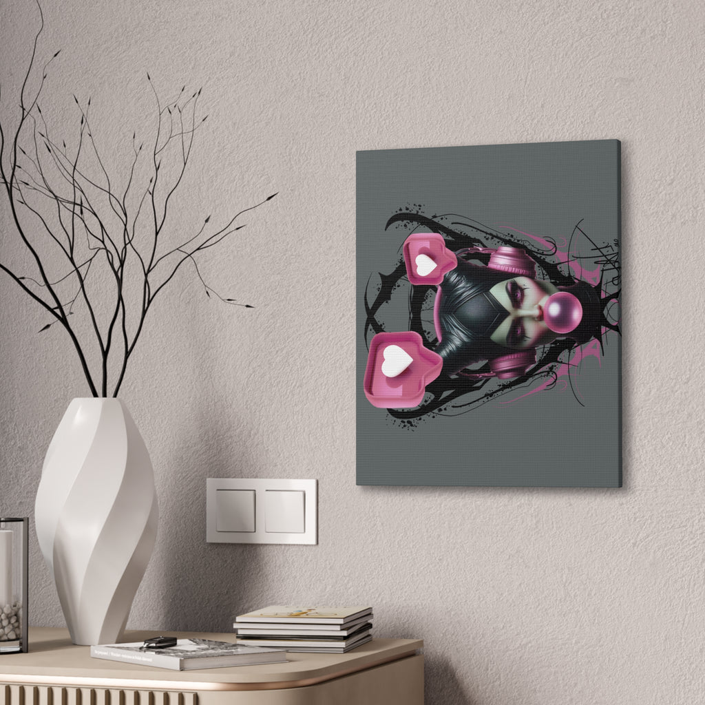Gothic Pop Art Canvas Print — Pink Headphones & Bubblegum Femme