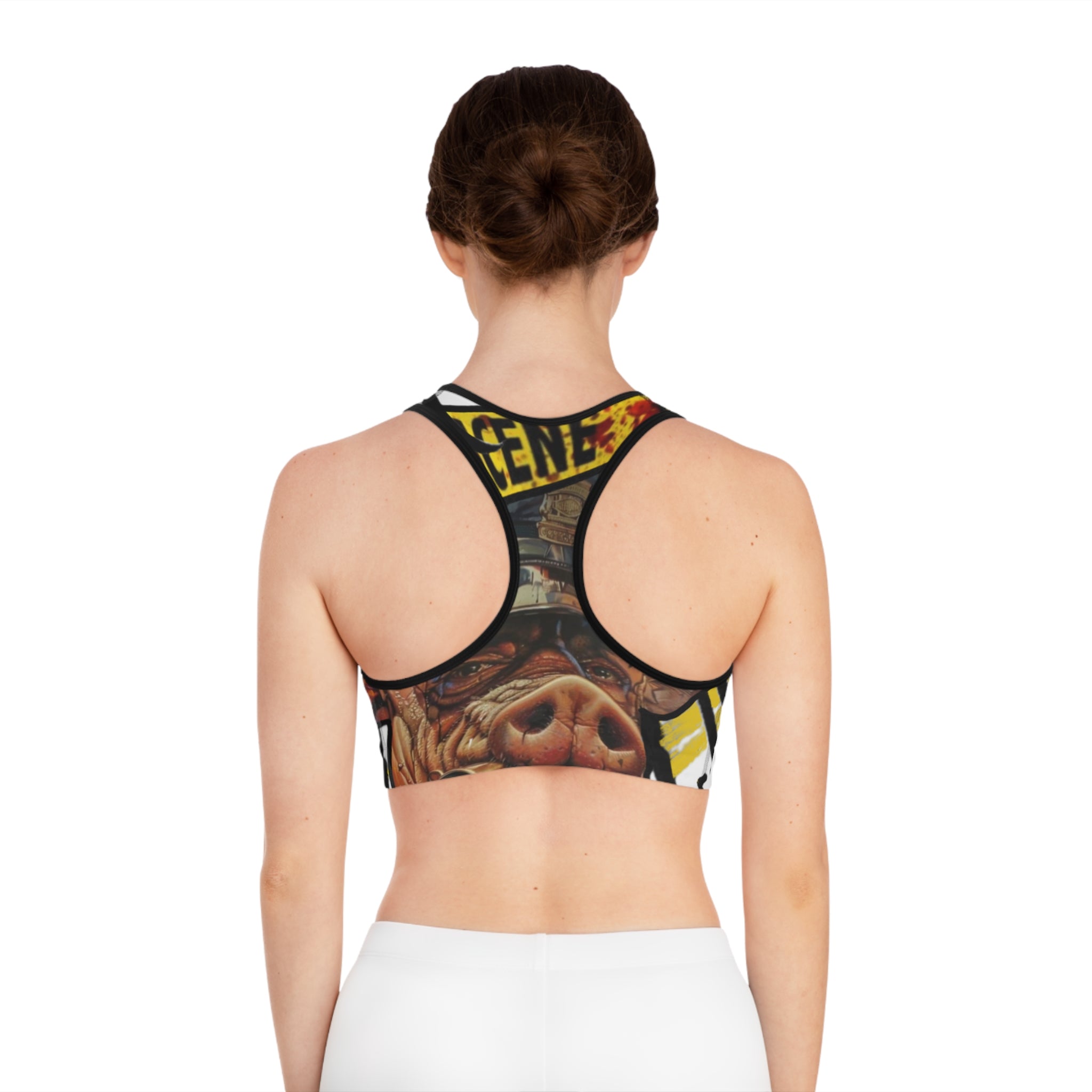 Crime Scene Pig Sports Bra WHITE — Edgy Graphic Activewear