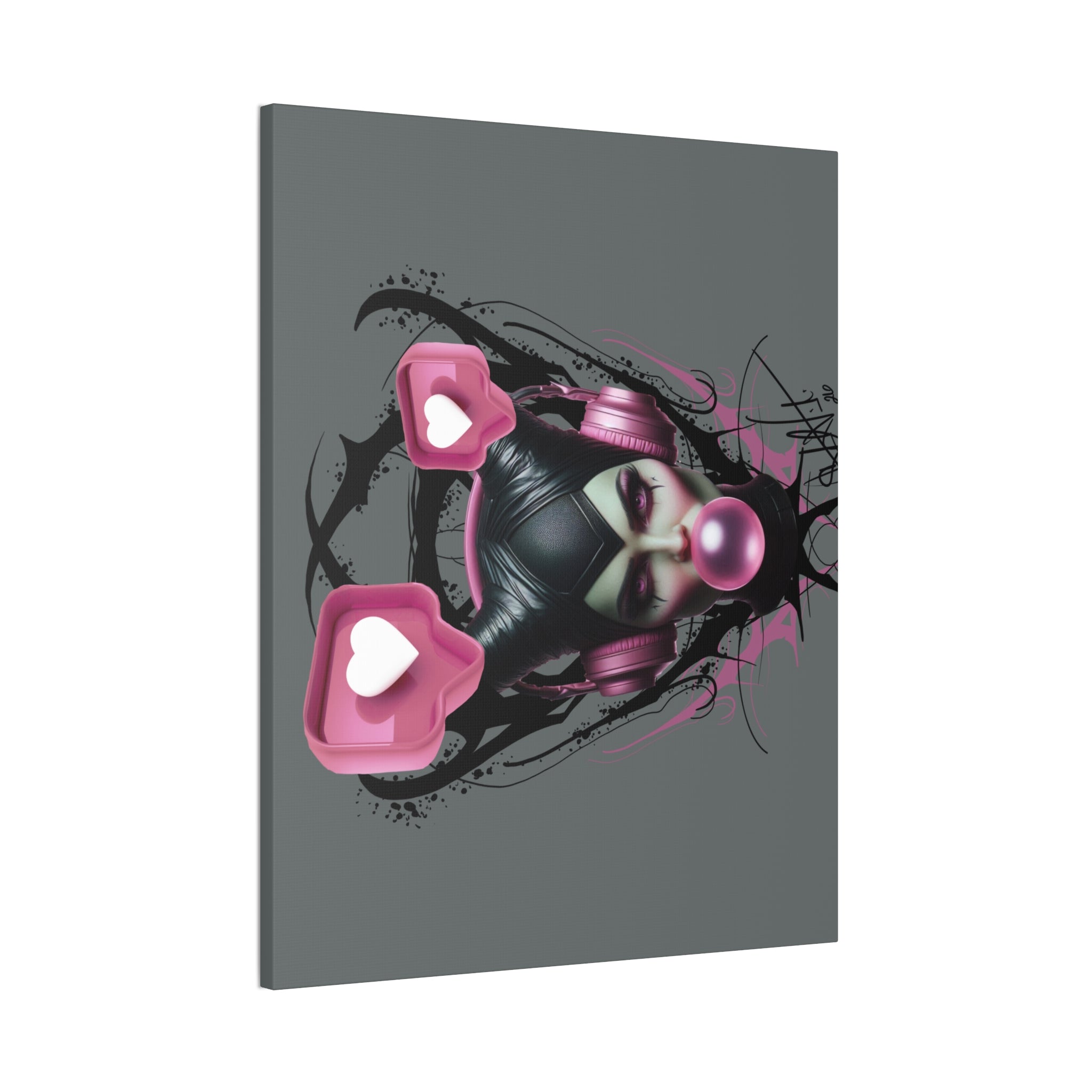 Gothic Pop Art Canvas Print — Pink Headphones & Bubblegum Femme