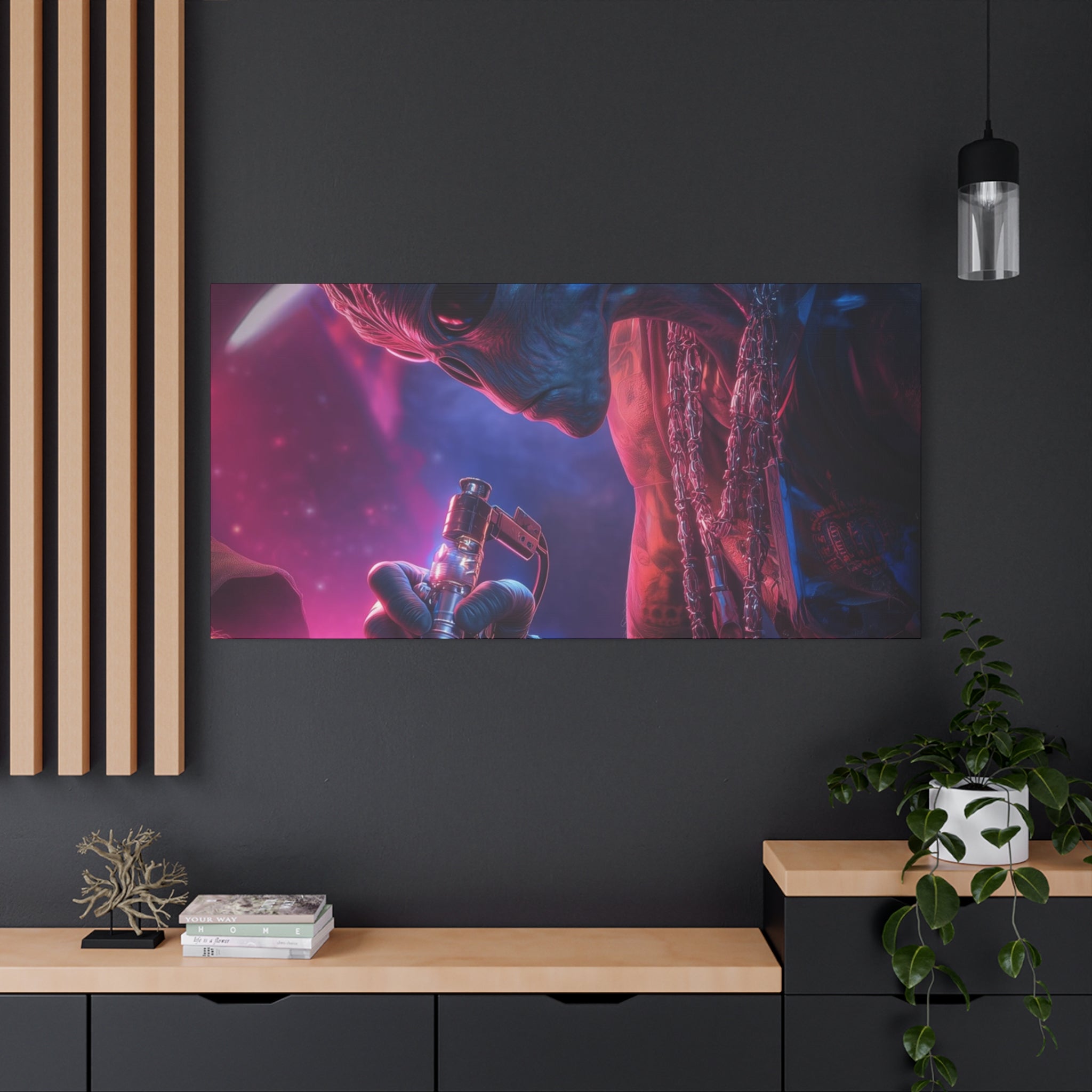 Alien Artist Canvas Print — Neon Sci‑Fi Wall Art