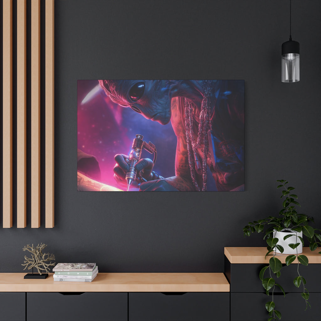 Alien Artist Canvas Print — Neon Sci‑Fi Wall Art