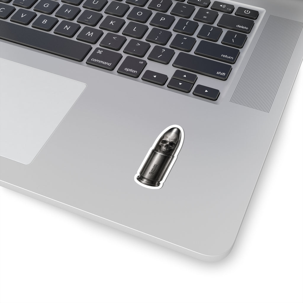 9mm Bullet Skull Sticker — Grunge Gothic Kiss-Cut Laptop Decal