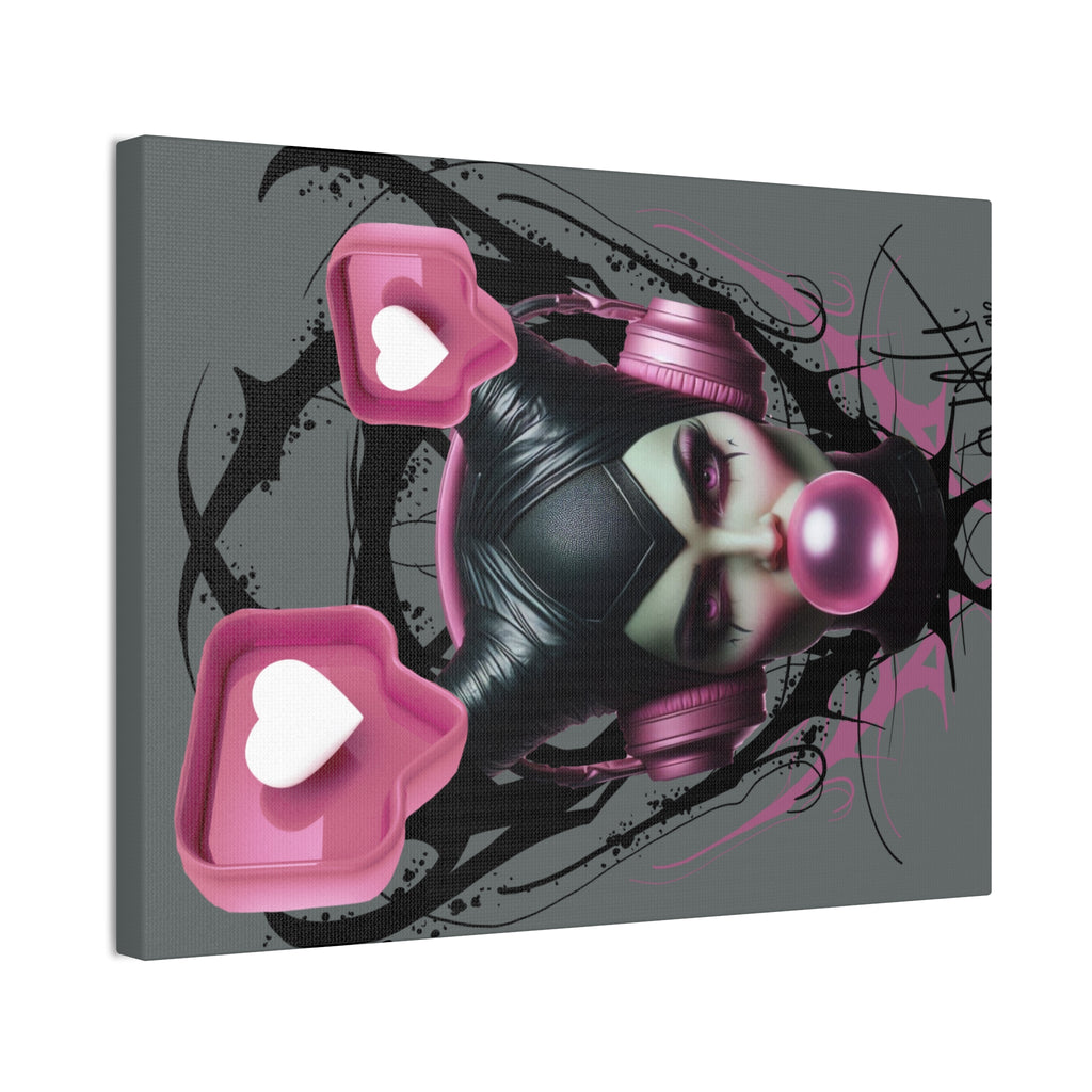 Gothic Pop Art Canvas Print — Pink Headphones & Bubblegum Femme