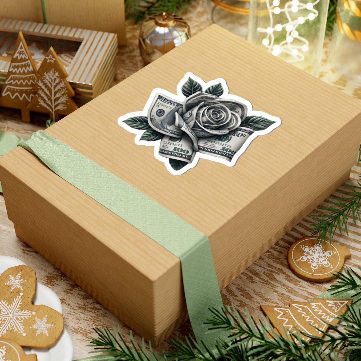 Money Rose Sticker — Kiss-Cut Vinyl Cash Rose Laptop Decal
