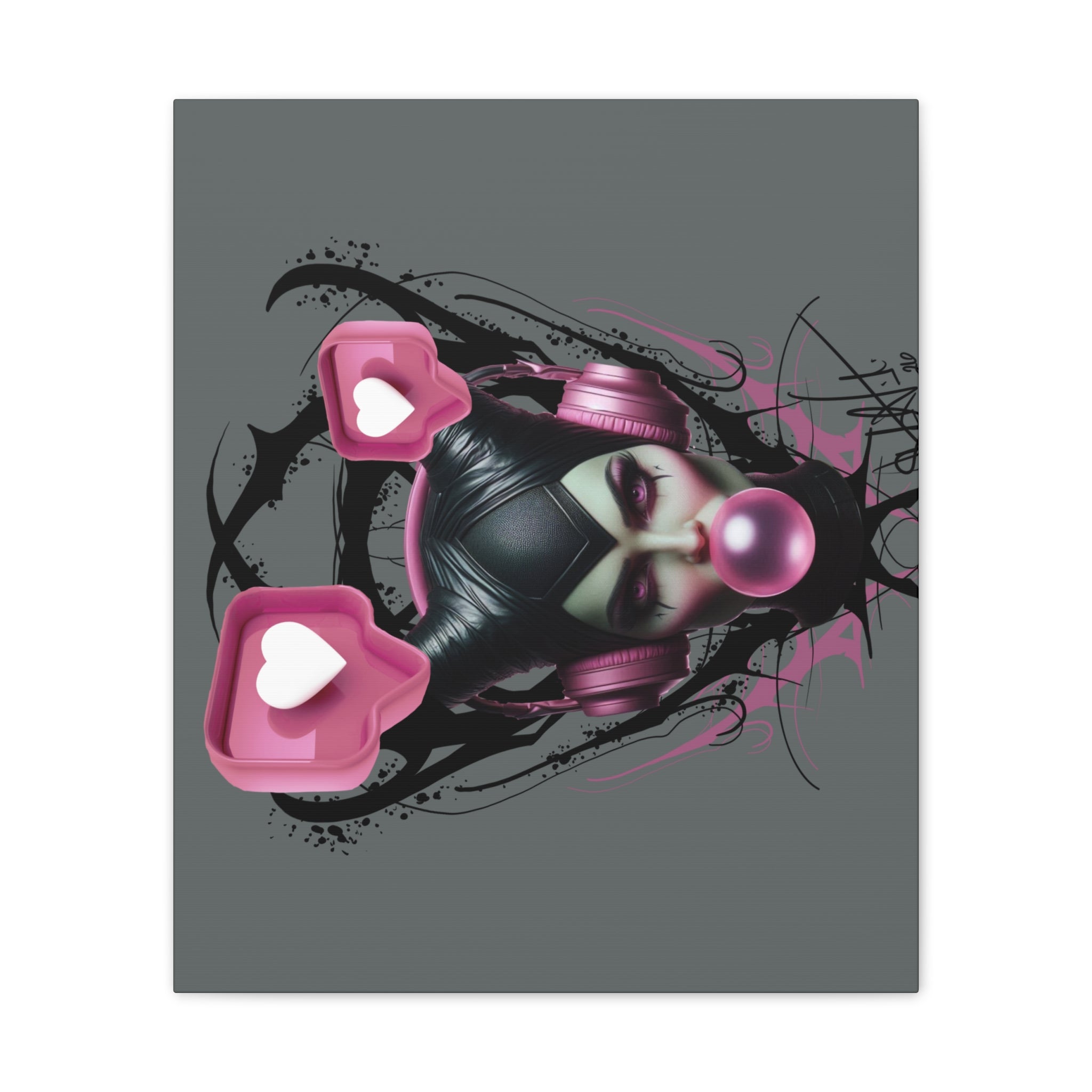 Gothic Pop Art Canvas Print — Pink Headphones & Bubblegum Femme