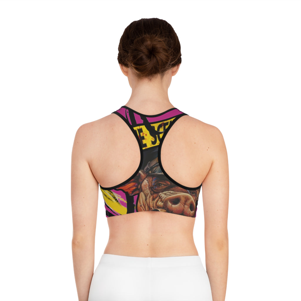 Crime Scene Pig Sports Bra — Bold Graphic Activewear ARTIST MIZZ EXTINKED