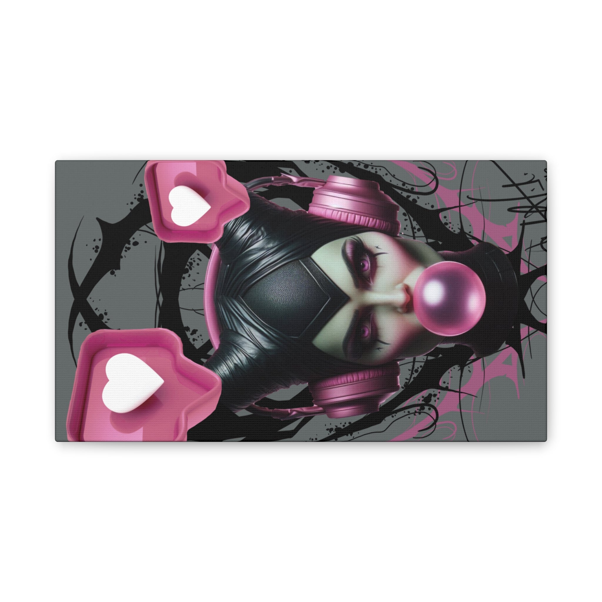 Gothic Pop Art Canvas Print — Pink Headphones & Bubblegum Femme