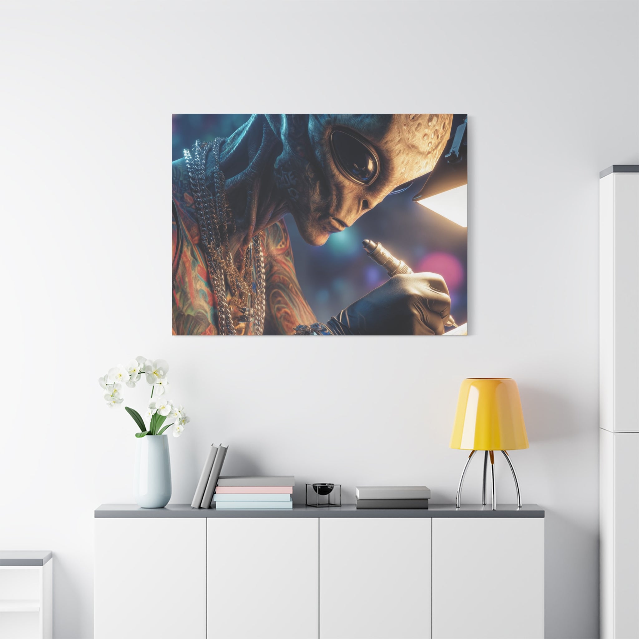 Alien Tattoo Artist Canvas Print — Matte Stretched Wall Art