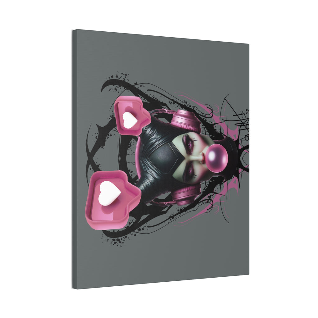 Gothic Pop Art Canvas Print — Pink Headphones & Bubblegum Femme