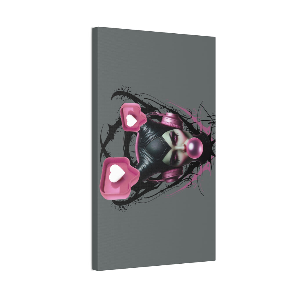 Gothic Pop Art Canvas Print — Pink Headphones & Bubblegum Femme