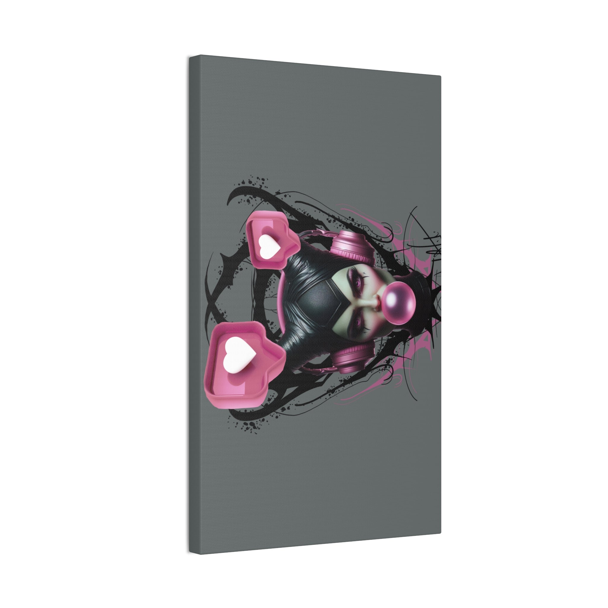 Gothic Pop Art Canvas Print — Pink Headphones & Bubblegum Femme