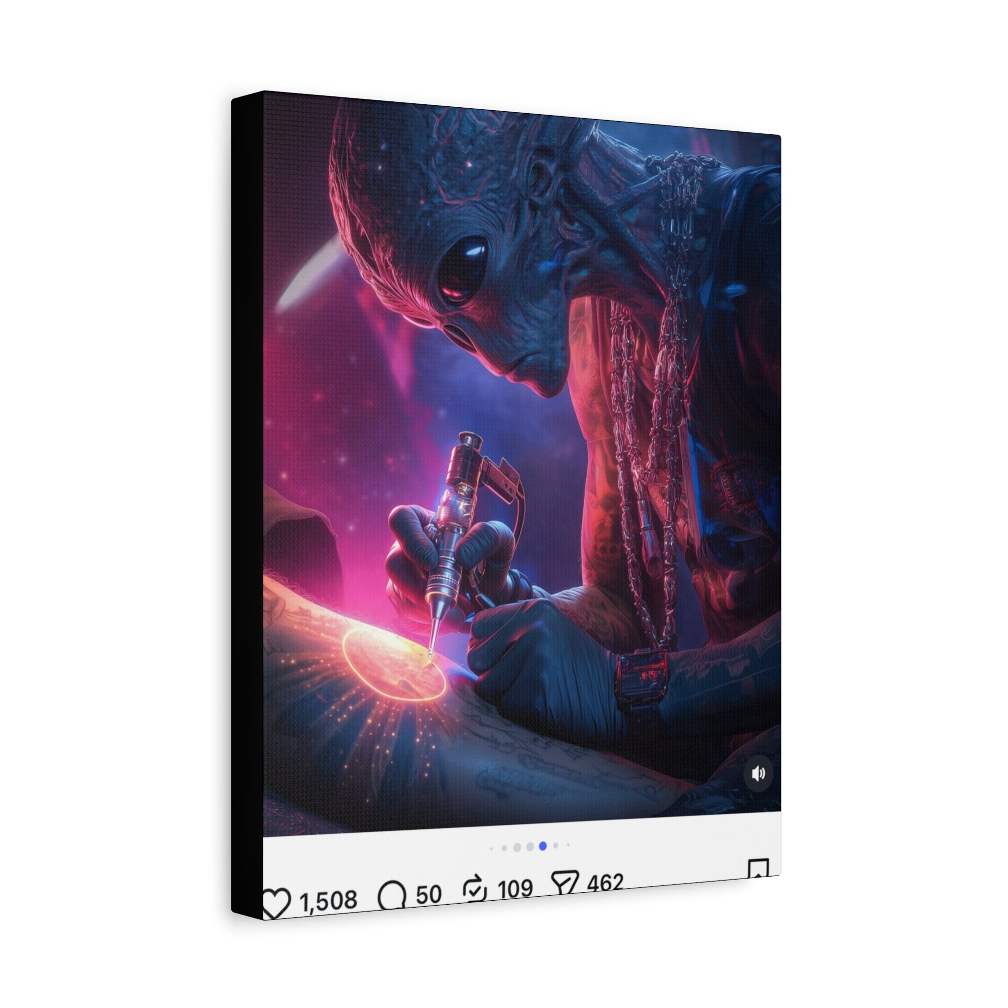 Alien Artist Canvas Print — Neon Sci‑Fi Wall Art