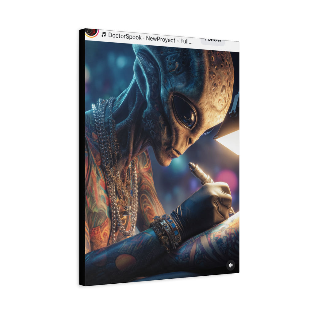 Alien Tattoo Artist Canvas Print — Matte Stretched Wall Art