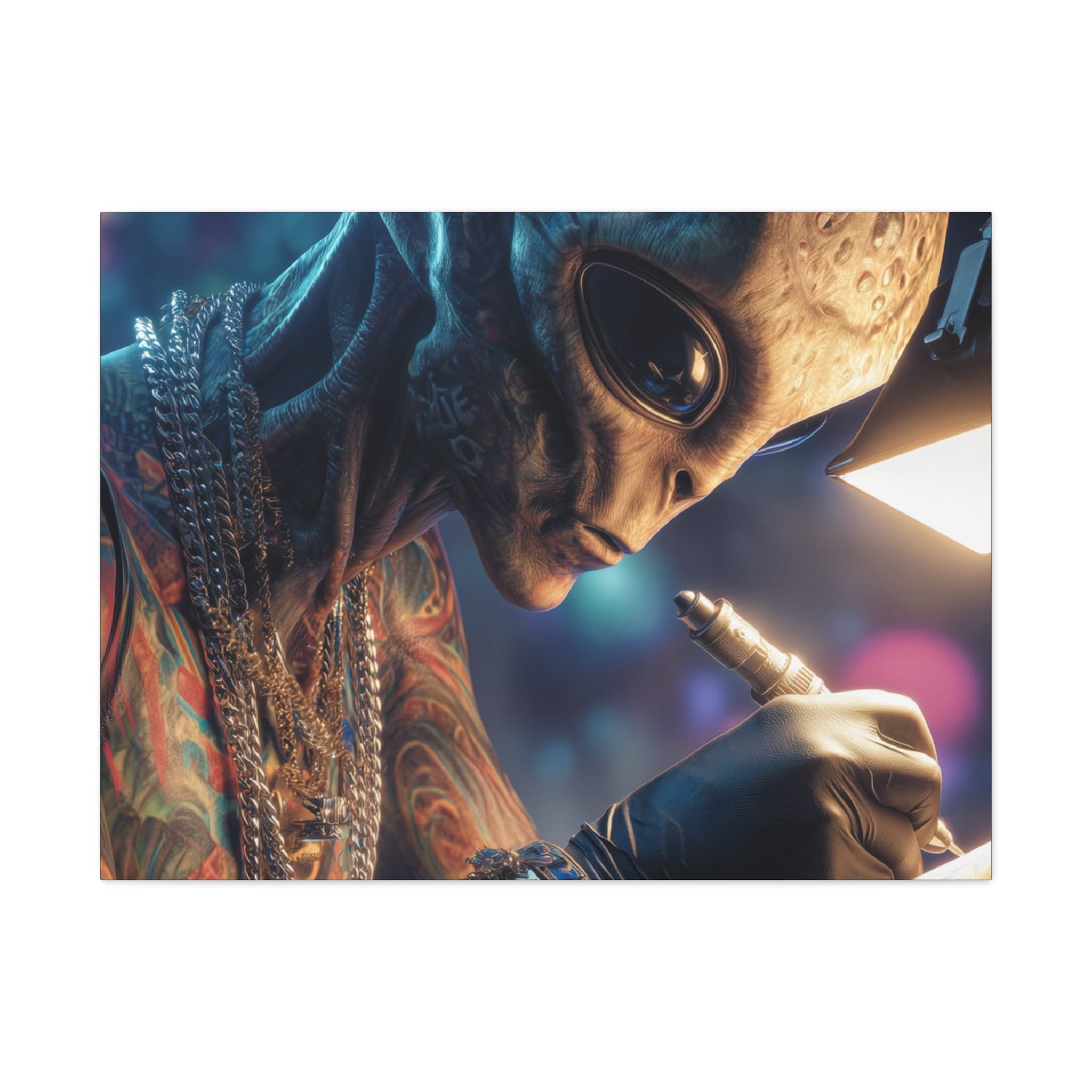 Alien Tattoo Artist Canvas Print — Matte Stretched Wall Art