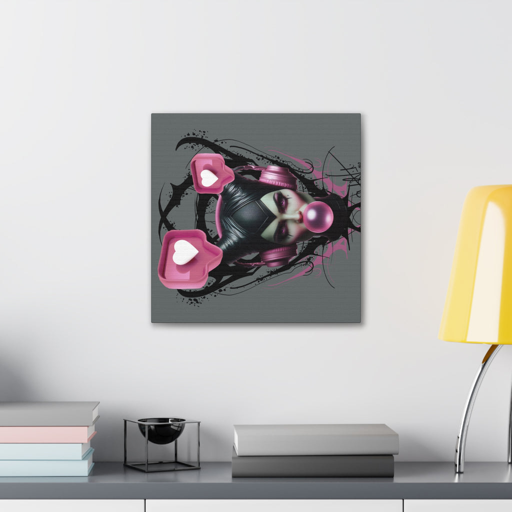 Gothic Pop Art Canvas Print — Pink Headphones & Bubblegum Femme