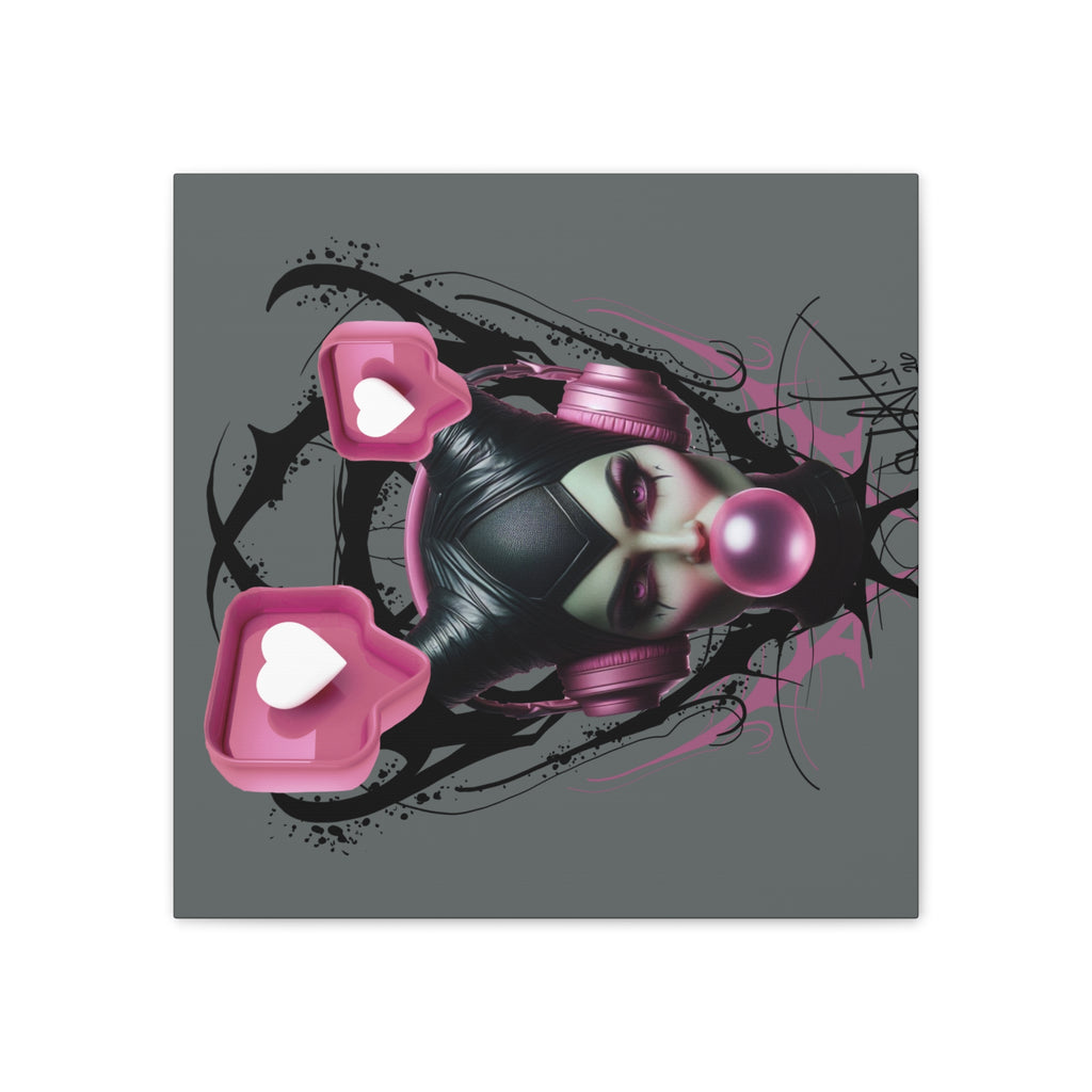 Gothic Pop Art Canvas Print — Pink Headphones & Bubblegum Femme